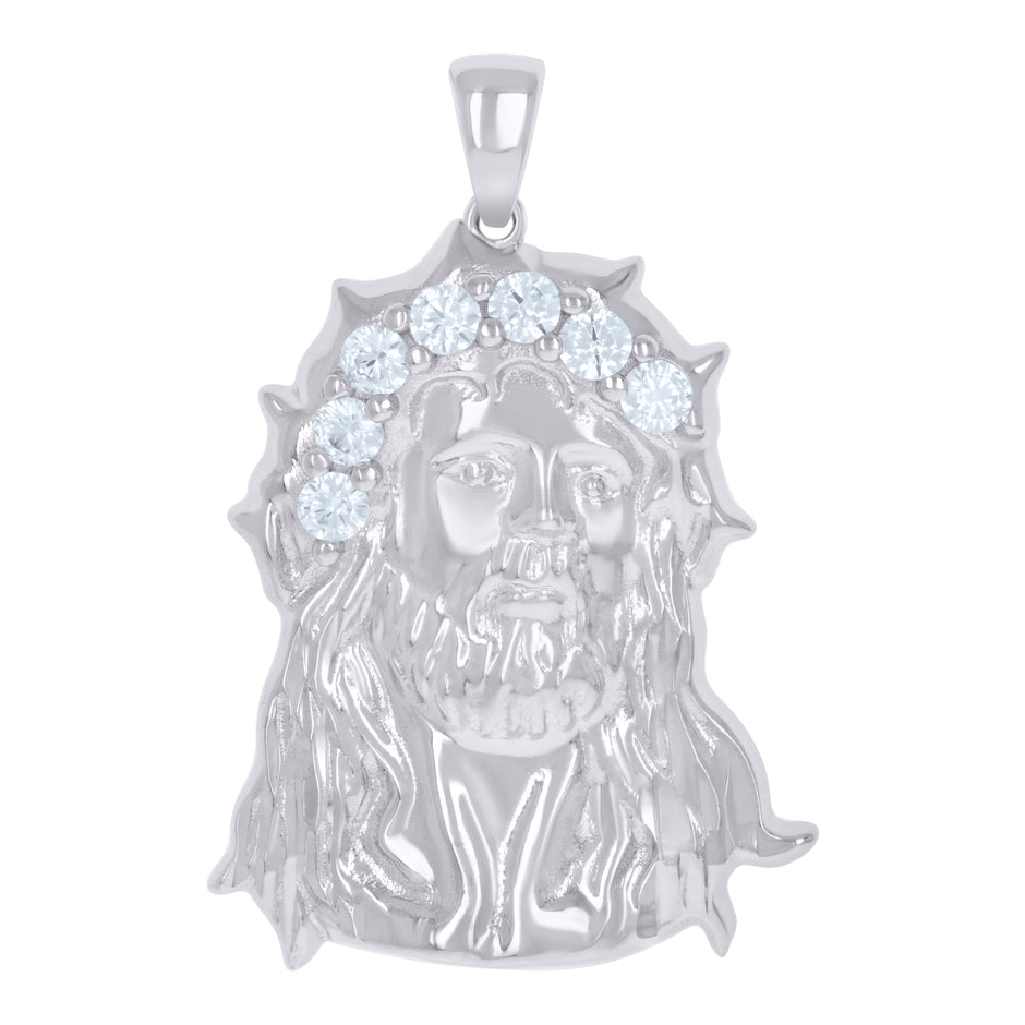 925 Sterling Silver Mens Cubic-Zirconia Jesus Religious Charm Pendant