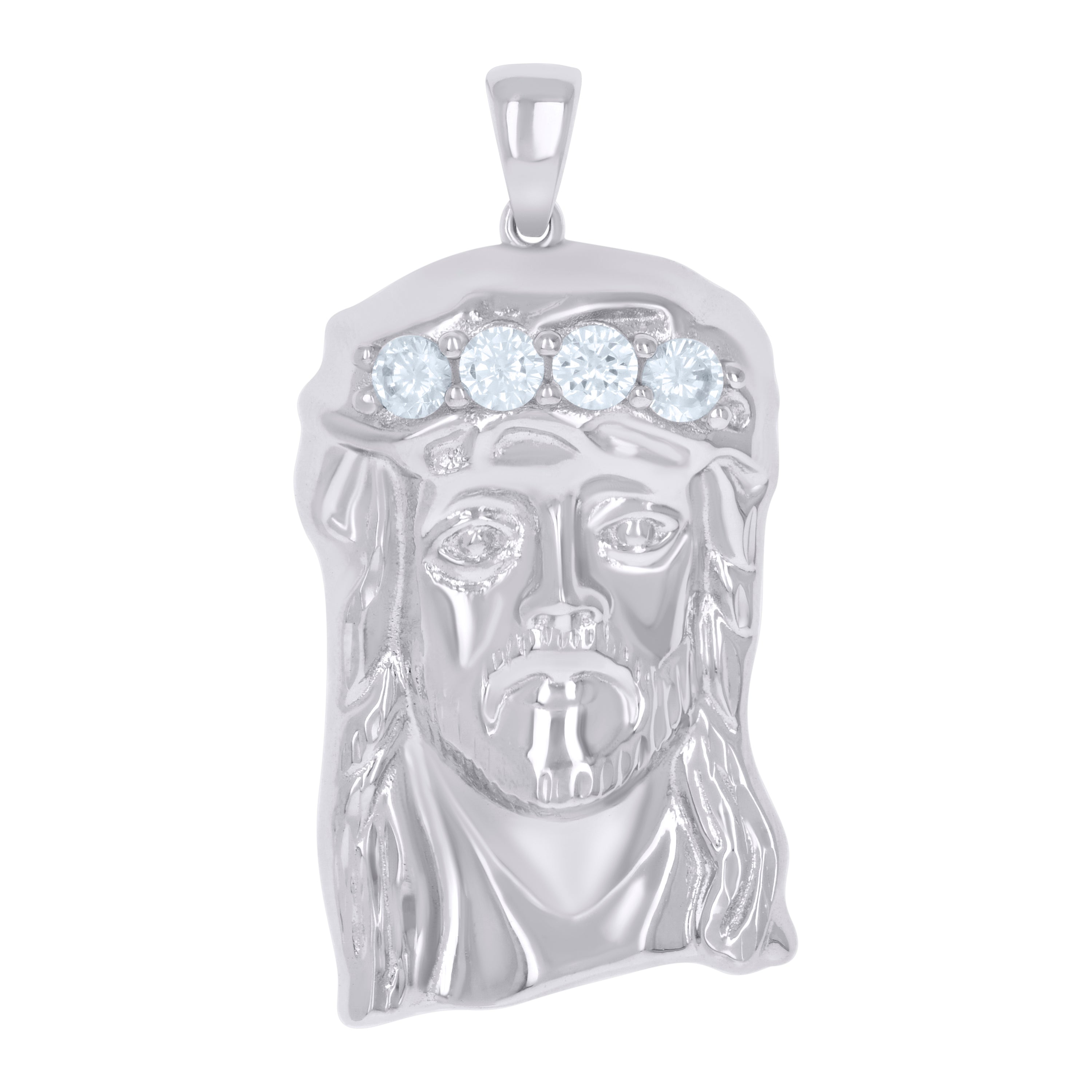 925 Sterling Silver Mens Cubic-Zirconia Jesus Religious Charm Pendant