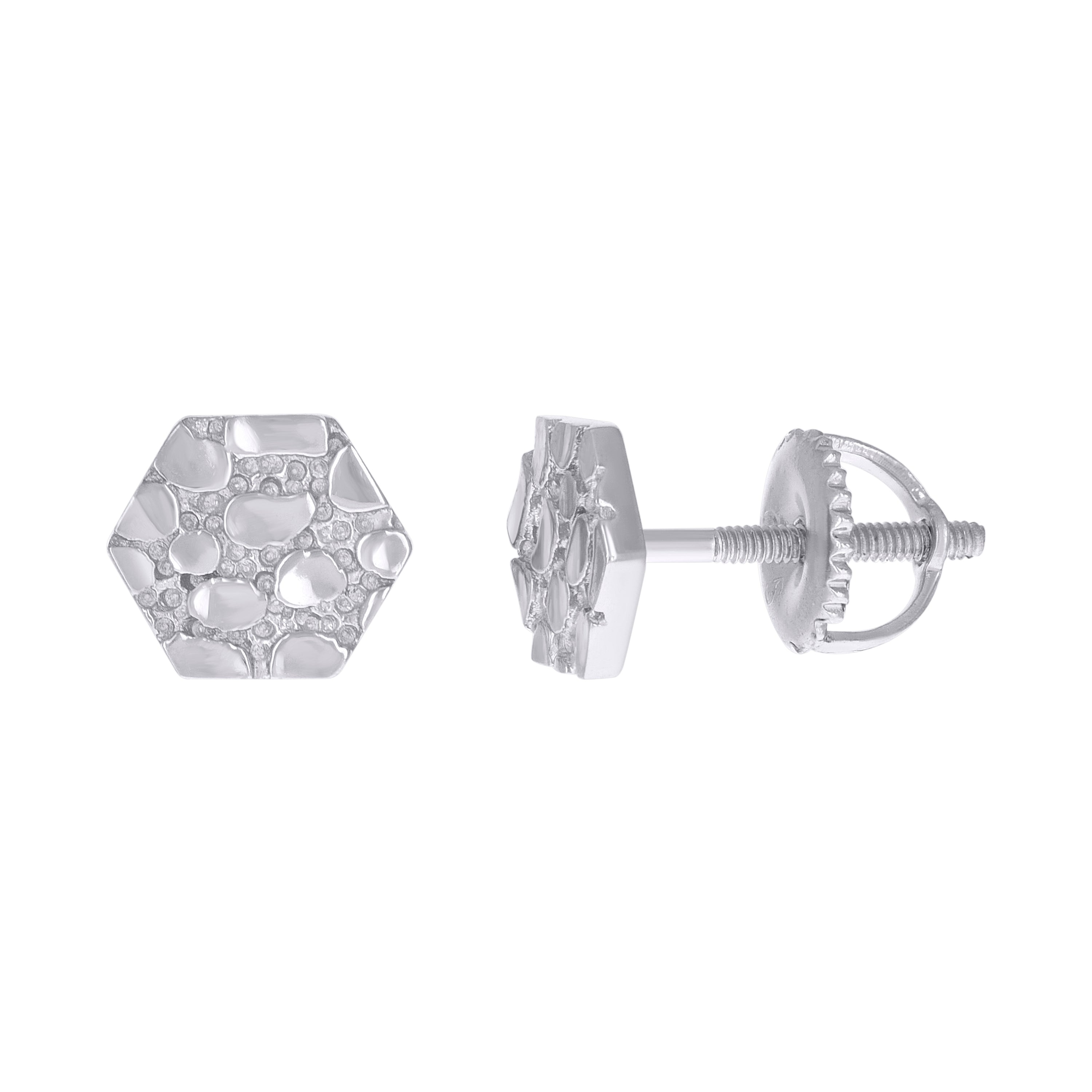 925 Sterling Silver Unisex Octagon Nugget Fashion Stud Earrings
