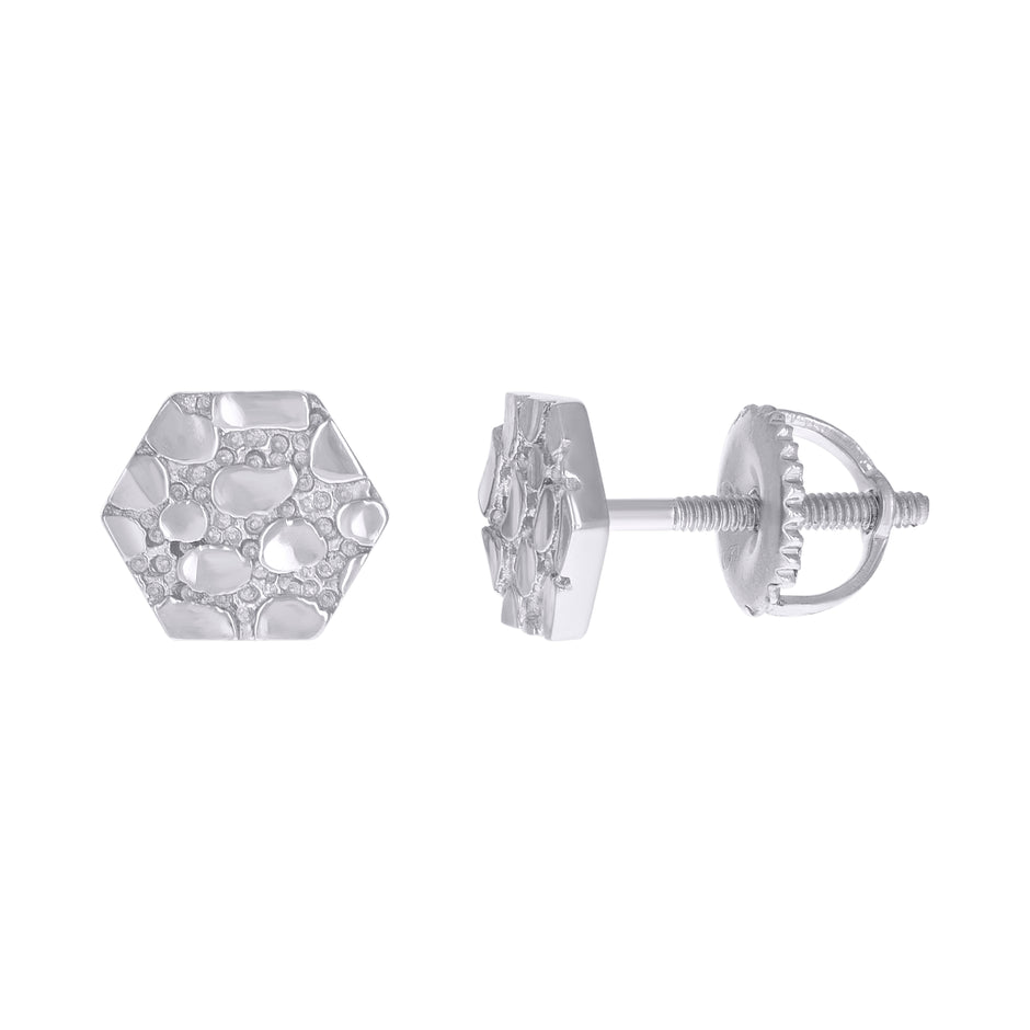 925 Sterling Silver Unisex Octagon Nugget Fashion Stud Earrings