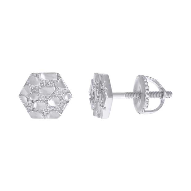 925 Sterling Silver Unisex Octagon Nugget Fashion Stud Earrings