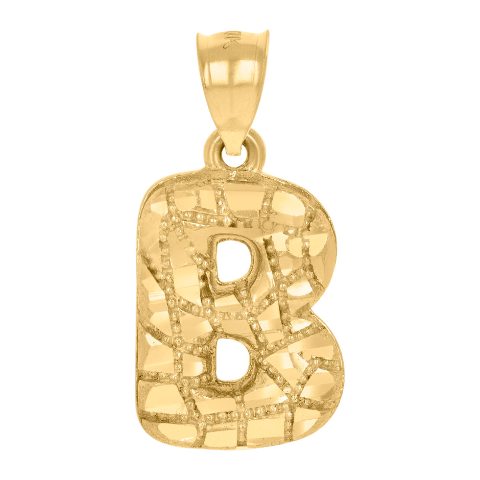 10kt Yellow Gold Unisex Initial Alphabet B Nugget Charm Pendant