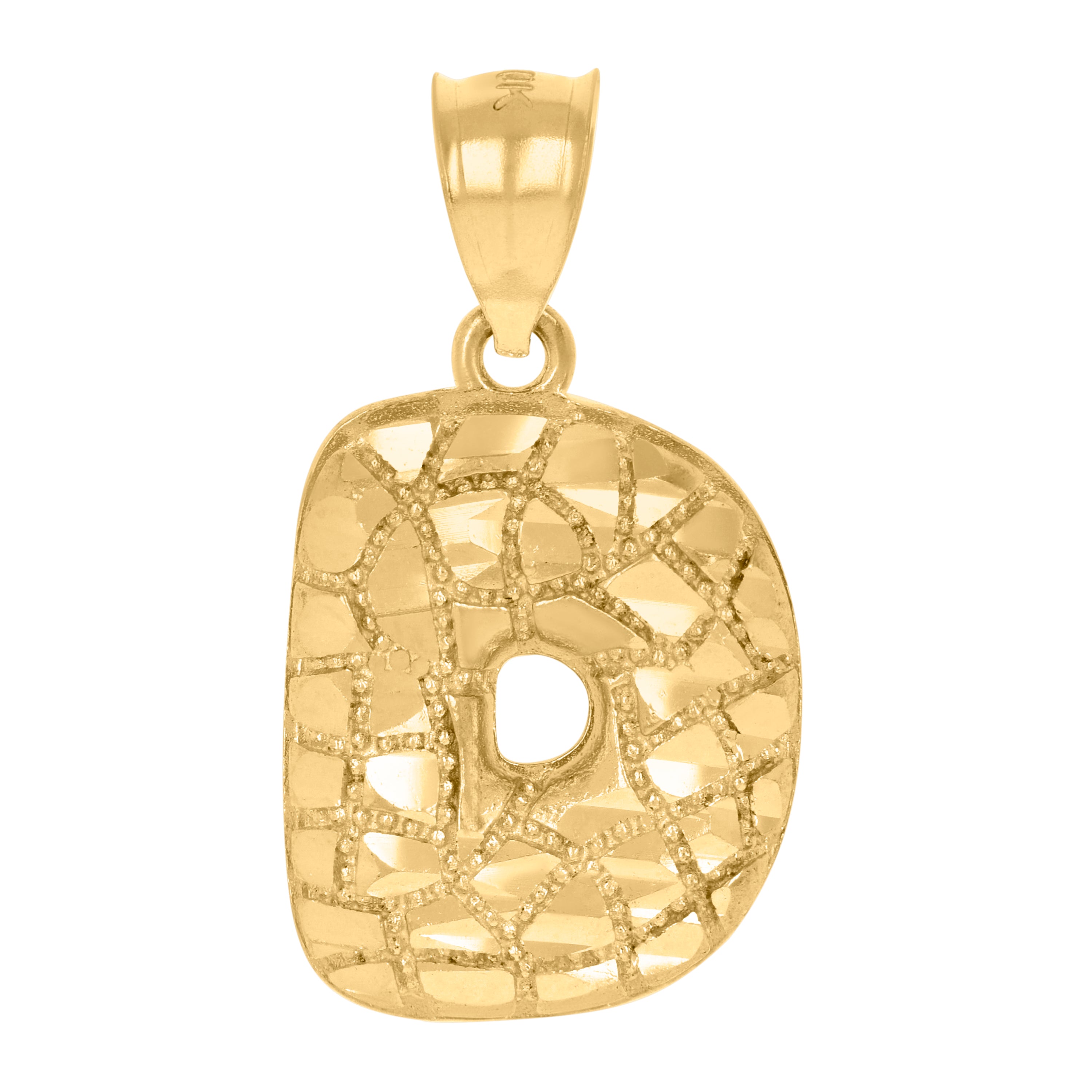 10kt Yellow Gold Unisex Initial Alphabet D Nugget Charm Pendant