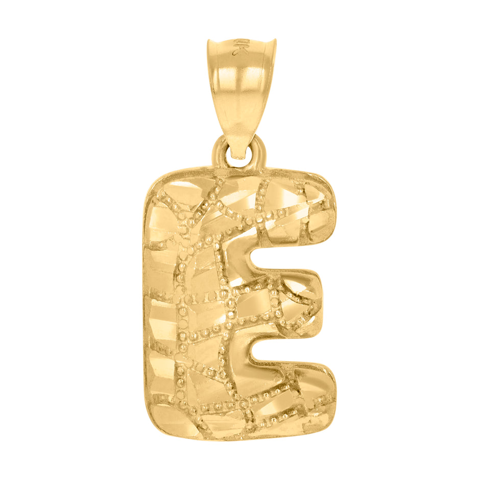 10kt Yellow Gold Unisex Initial Alphabet E Nugget Charm Pendant