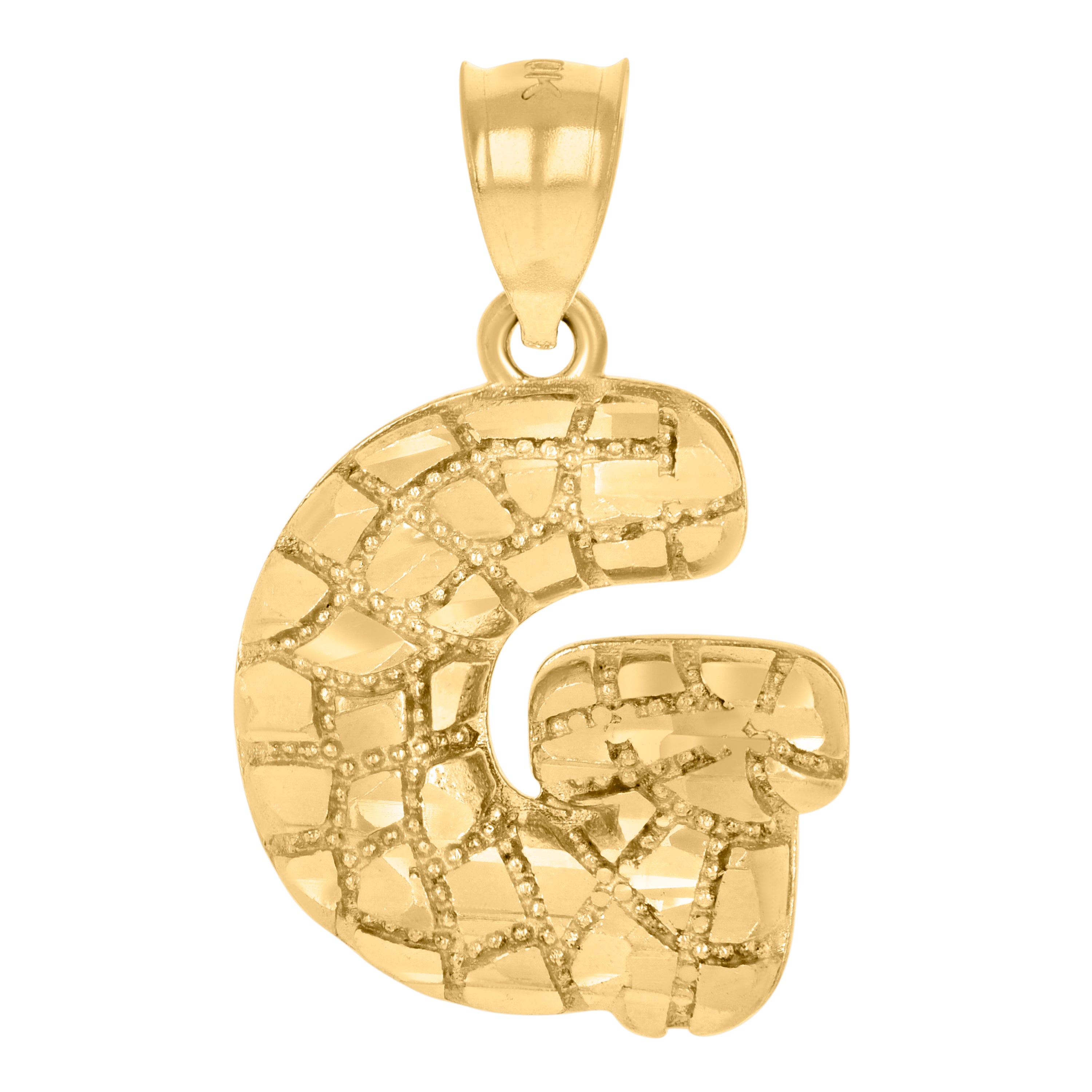 10kt Yellow Gold Unisex Initial Alphabet G Nugget Charm Pendant