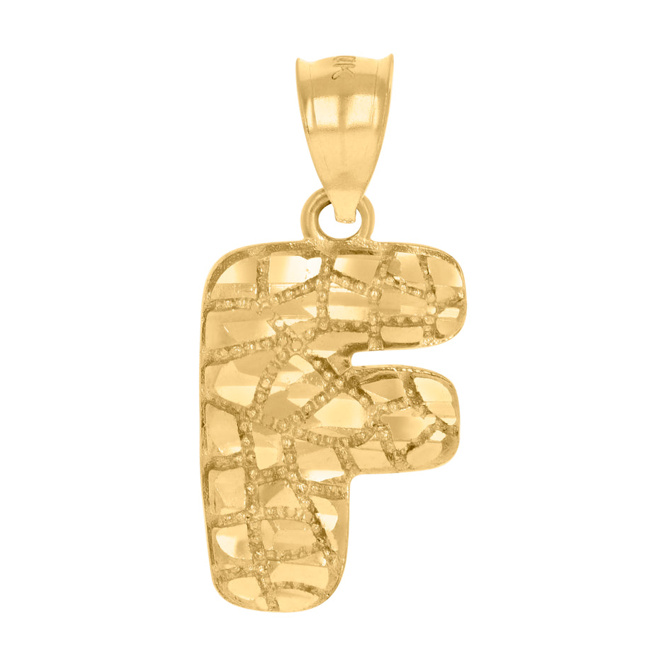 10kt Yellow Gold Unisex Initial Alphabet F Nugget Charm Pendant