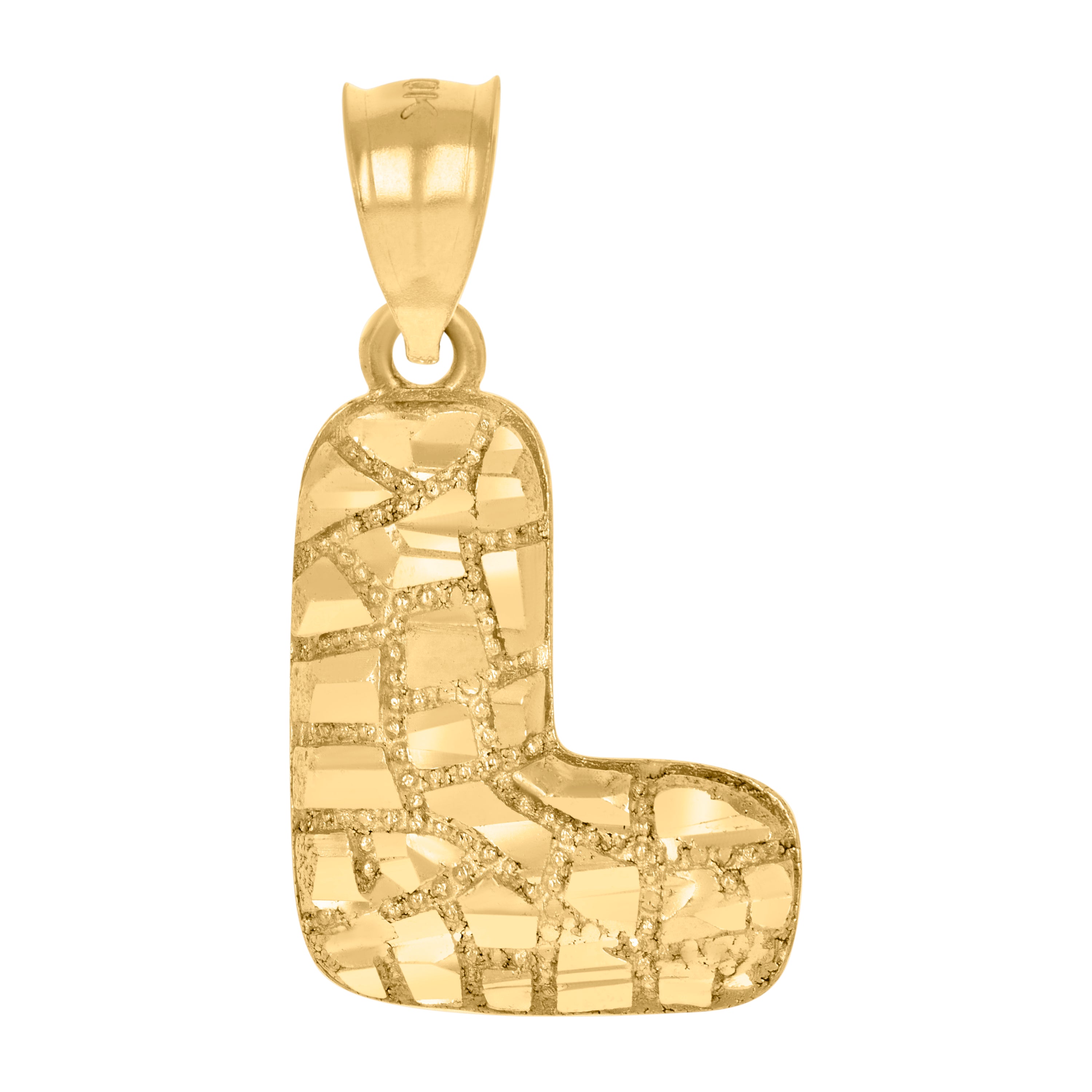 10kt Yellow Gold Unisex Initial Alphabet L Nugget Charm Pendant