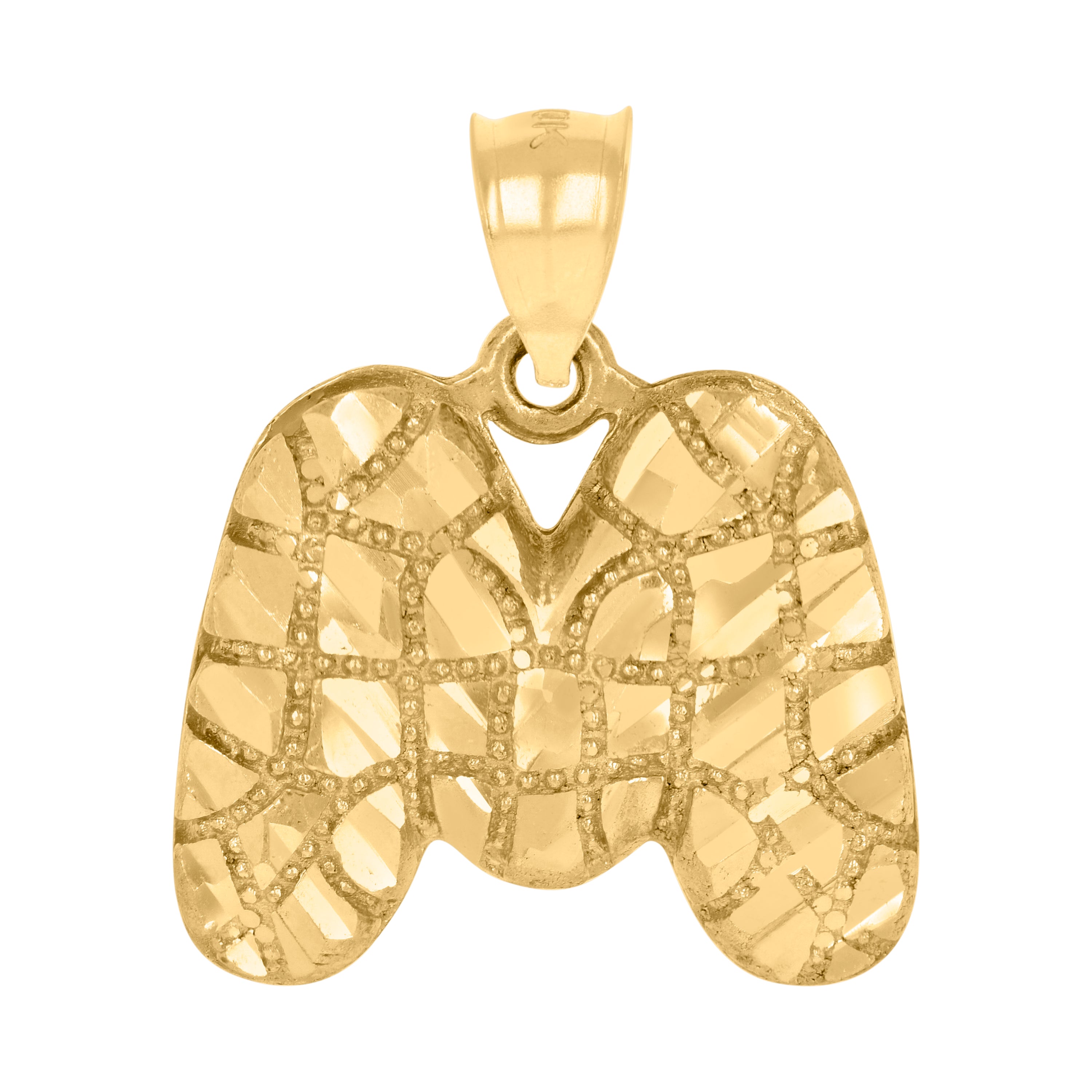 10kt Yellow Gold Unisex Initial Alphabet M Nugget Charm Pendant