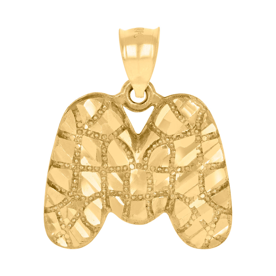 10kt Yellow Gold Unisex Initial Alphabet M Nugget Charm Pendant