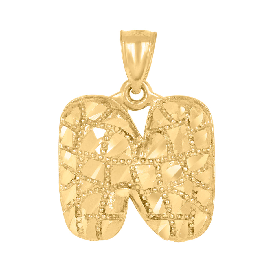 10kt Yellow Gold Unisex Initial Alphabet N Nugget Charm Pendant