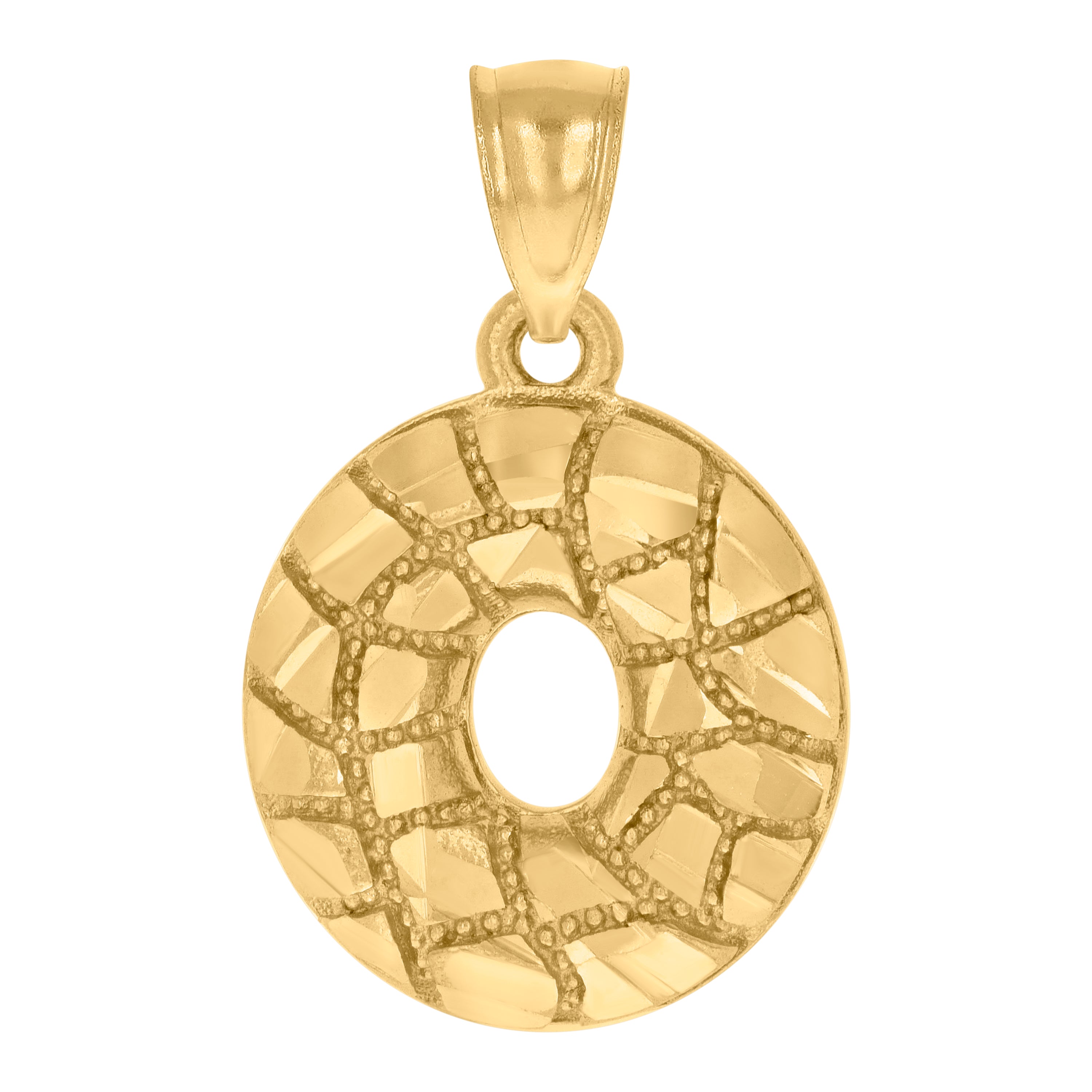 10kt Yellow Gold Unisex Initial Alphabet O Nugget Charm Pendant