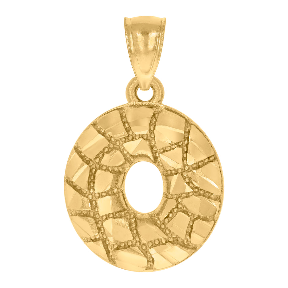 10kt Yellow Gold Unisex Initial Alphabet O Nugget Charm Pendant