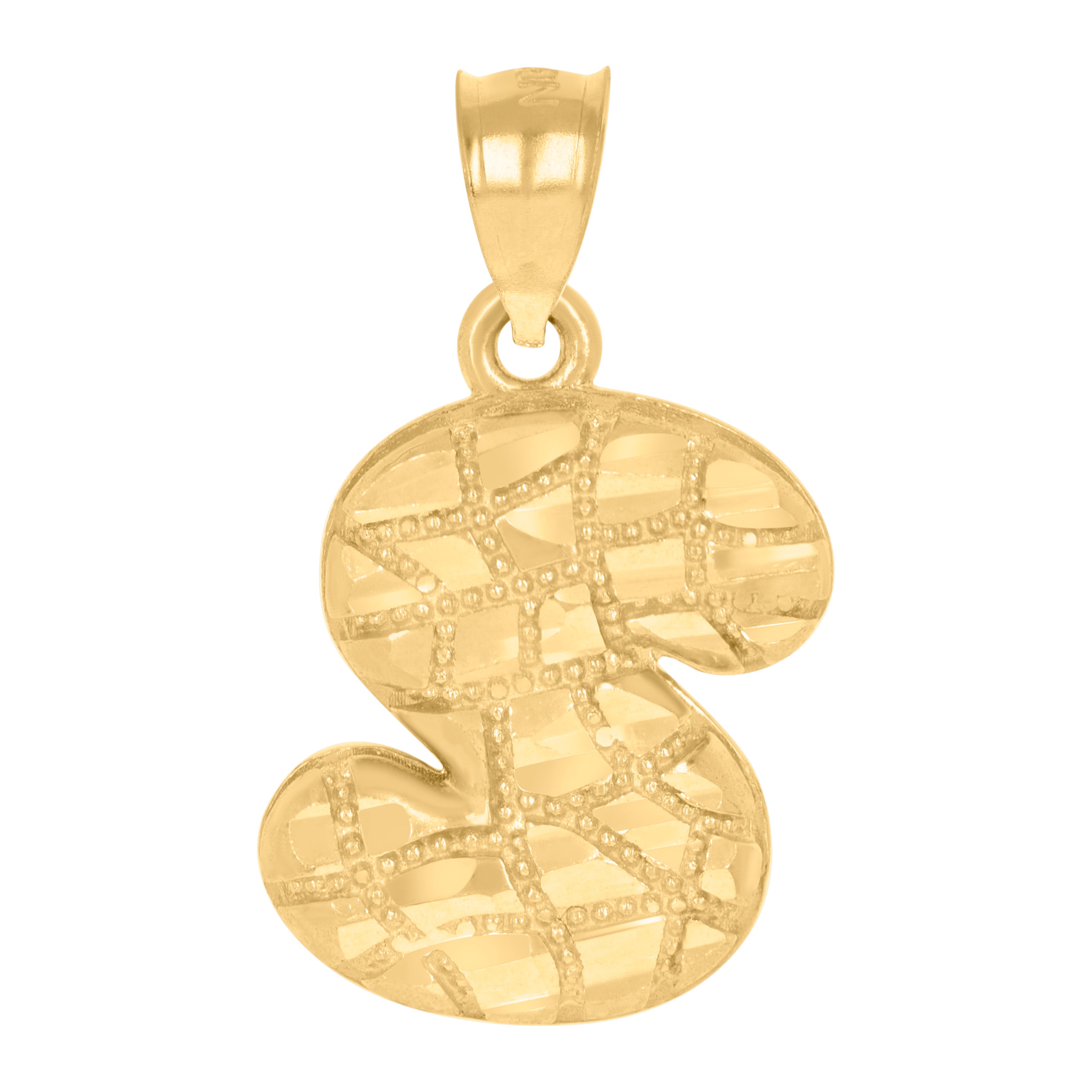 10kt Yellow Gold Unisex Initial Alphabet S Nugget Charm Pendant
