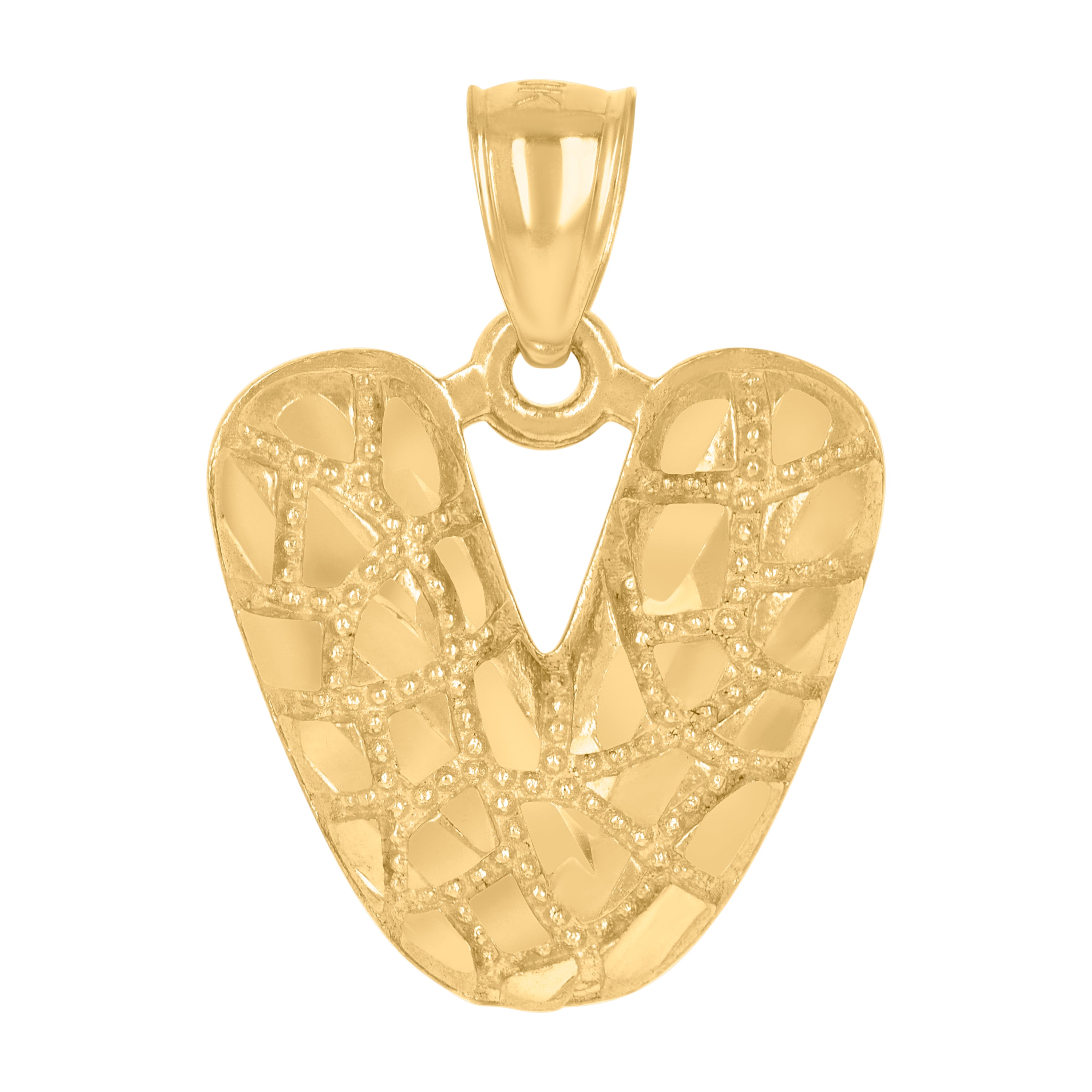 10kt Yellow Gold Unisex Initial Alphabet V Nugget Charm Pendant