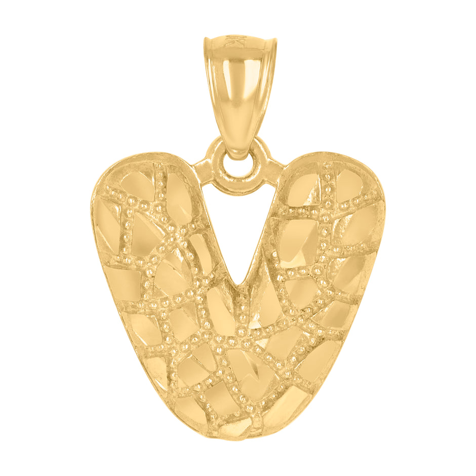 10kt Yellow Gold Unisex Initial Alphabet V Nugget Charm Pendant