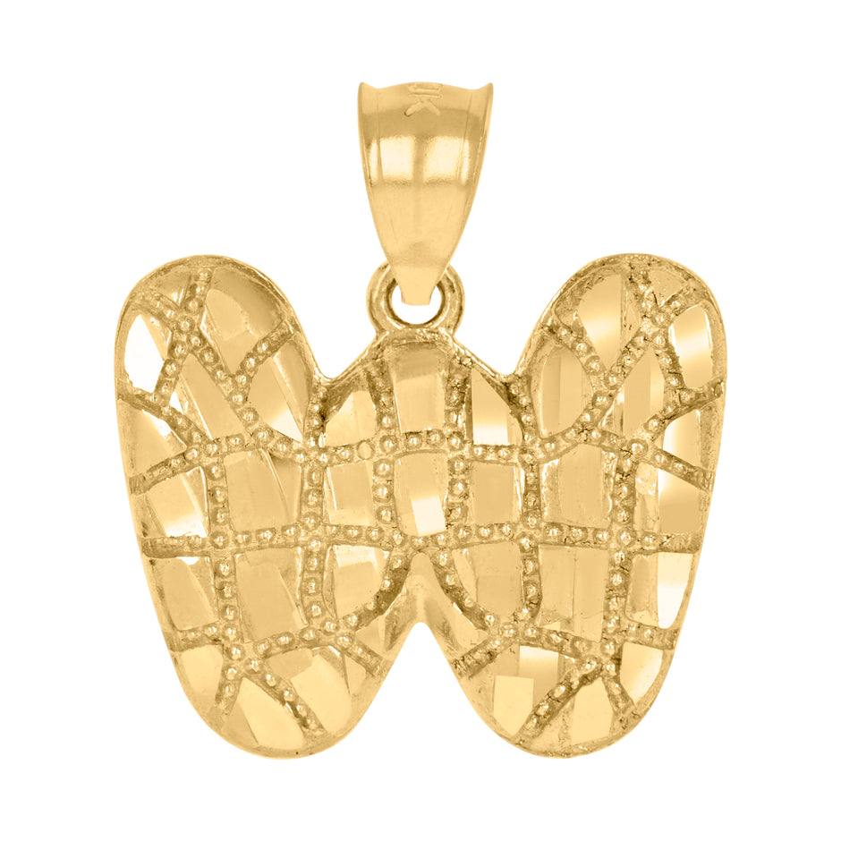 10kt Yellow Gold Unisex Initial Alphabet W Nugget Charm Pendant