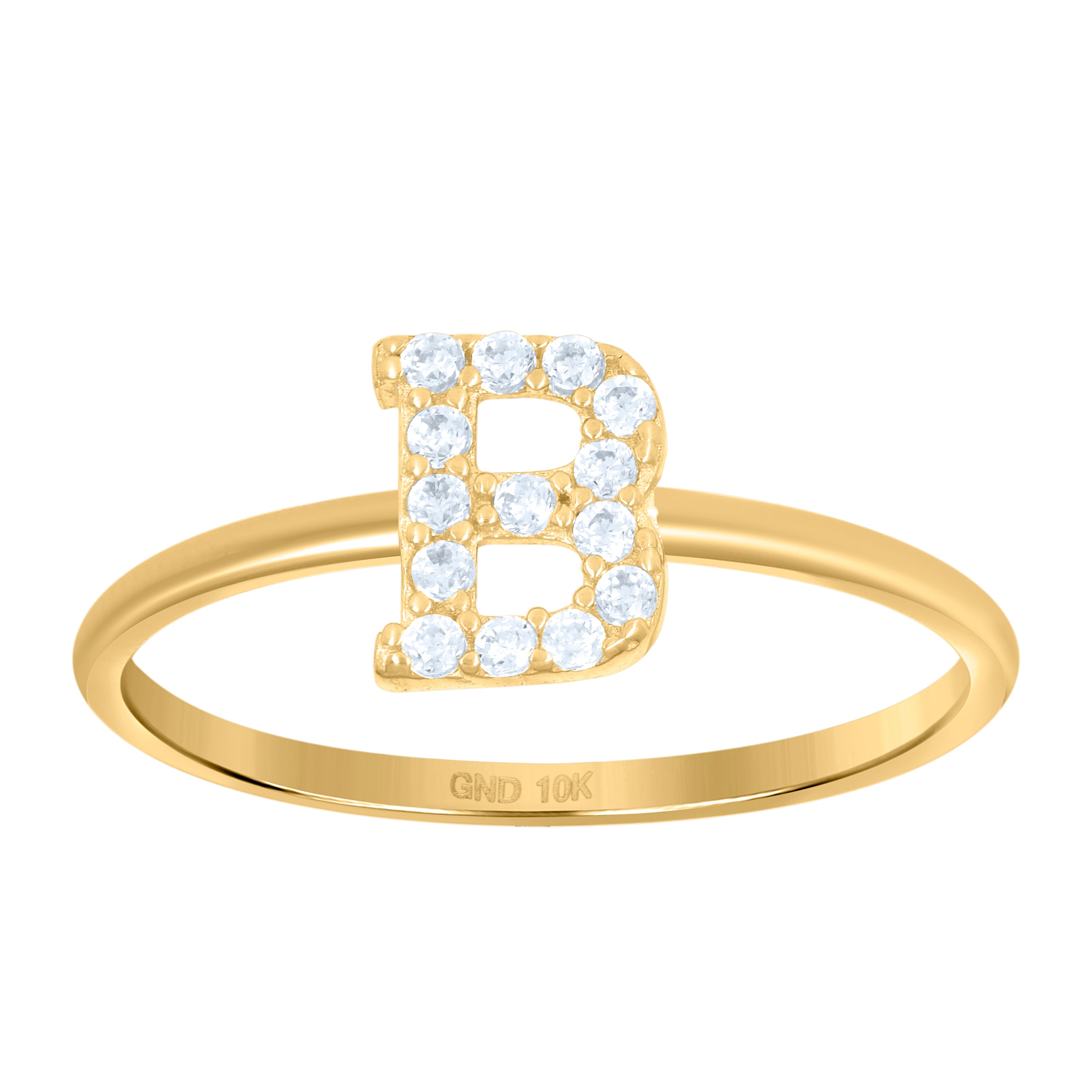 10kt Yellow Gold Womens Cubic Zirconia Initial Alphabet B Ring