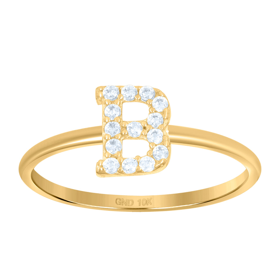 10kt Yellow Gold Womens Cubic Zirconia Initial Alphabet B Ring
