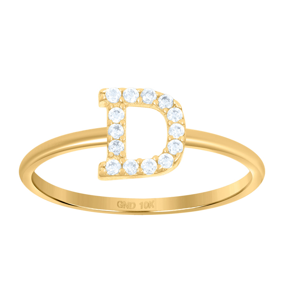 10kt Yellow Gold Womens Cubic Zirconia Initial Alphabet D Ring