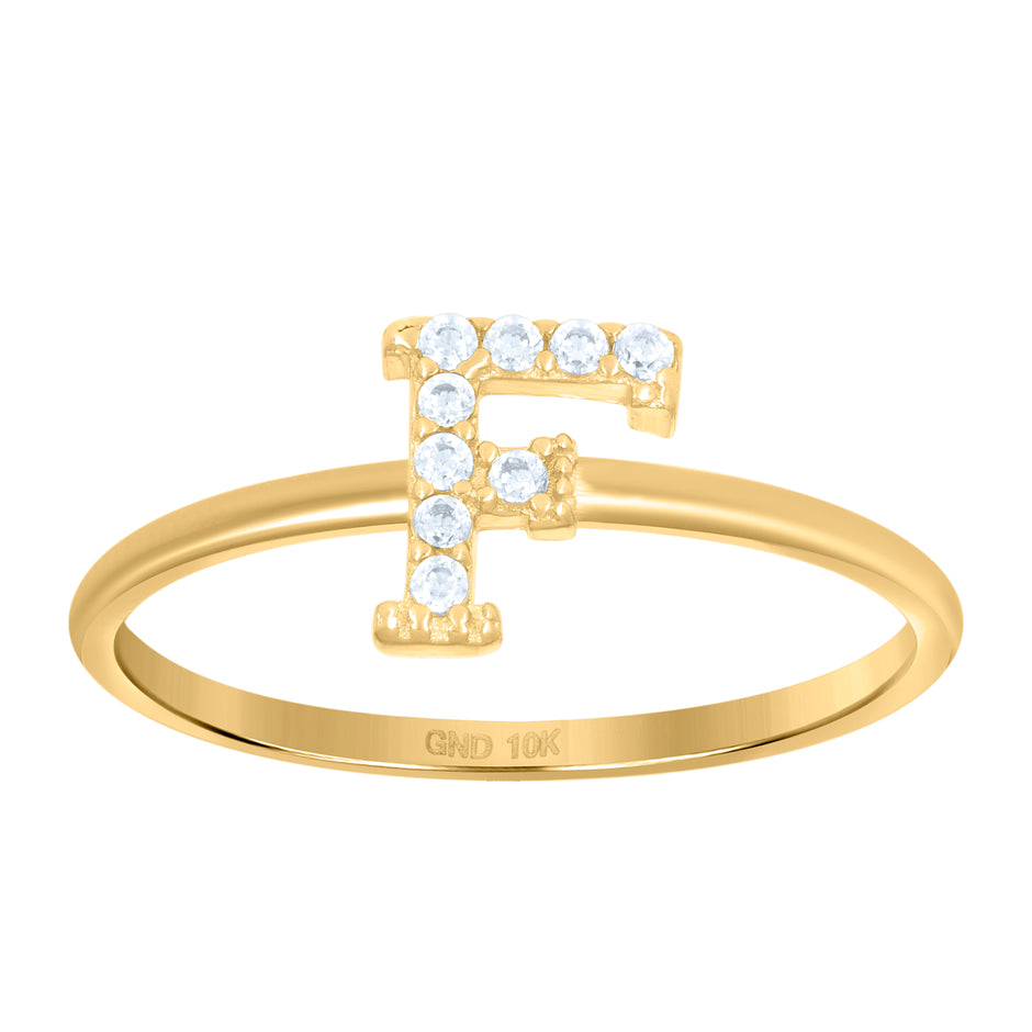 10kt Yellow Gold Womens Cubic Zirconia Initial Alphabet F Ring