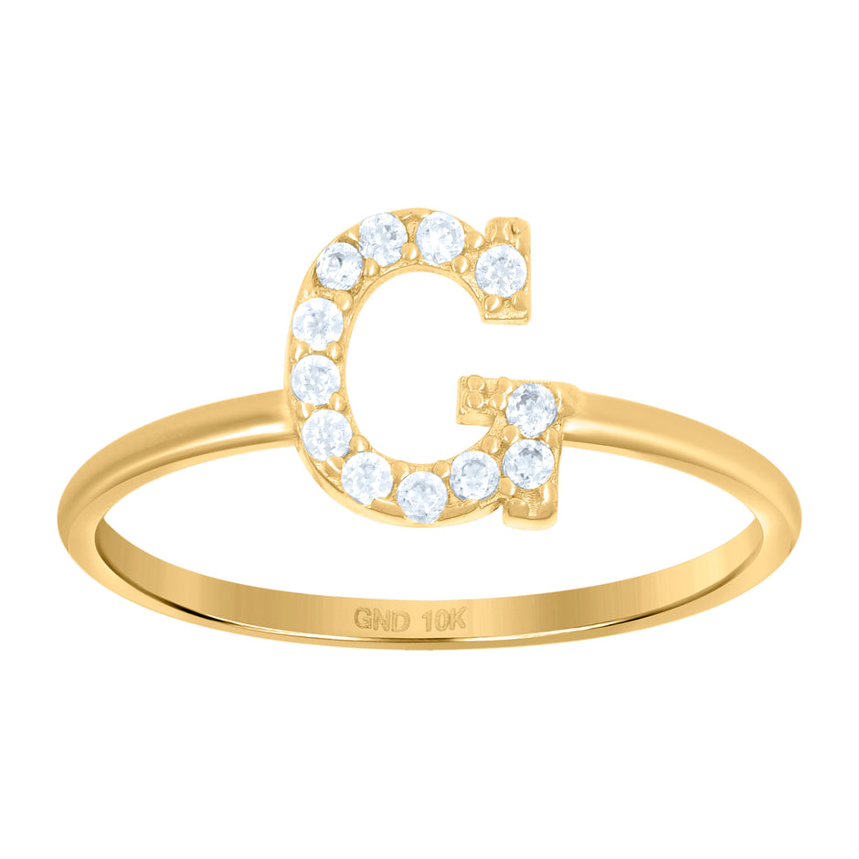 10kt Yellow Gold Womens Cubic Zirconia Initial Alphabet G Ring