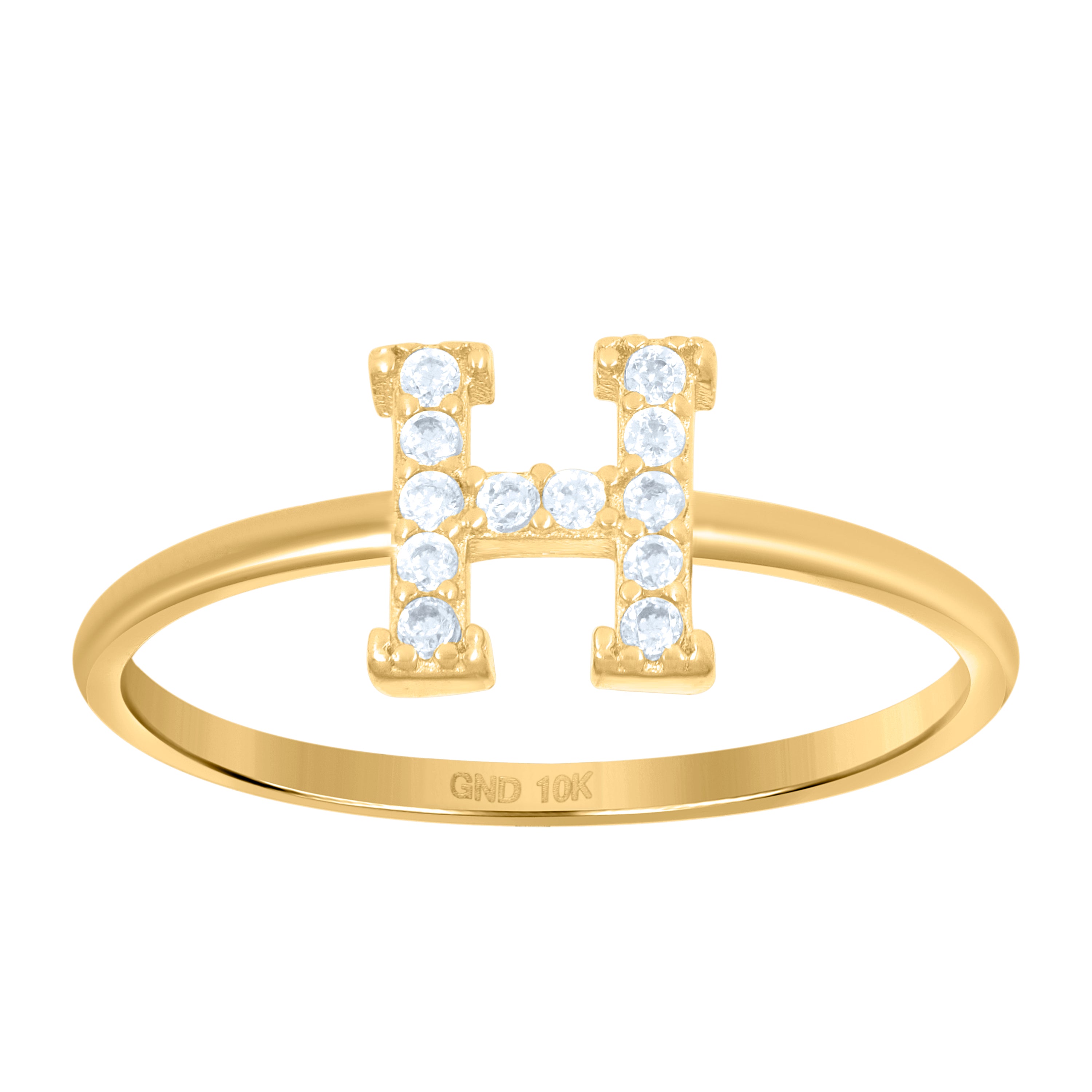 10kt Yellow Gold Womens Cubic Zirconia Initial Alphabet H Ring