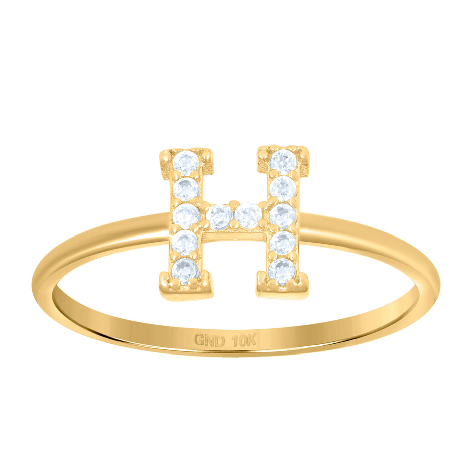 10kt Yellow Gold Womens Cubic Zirconia Initial Alphabet H Ring