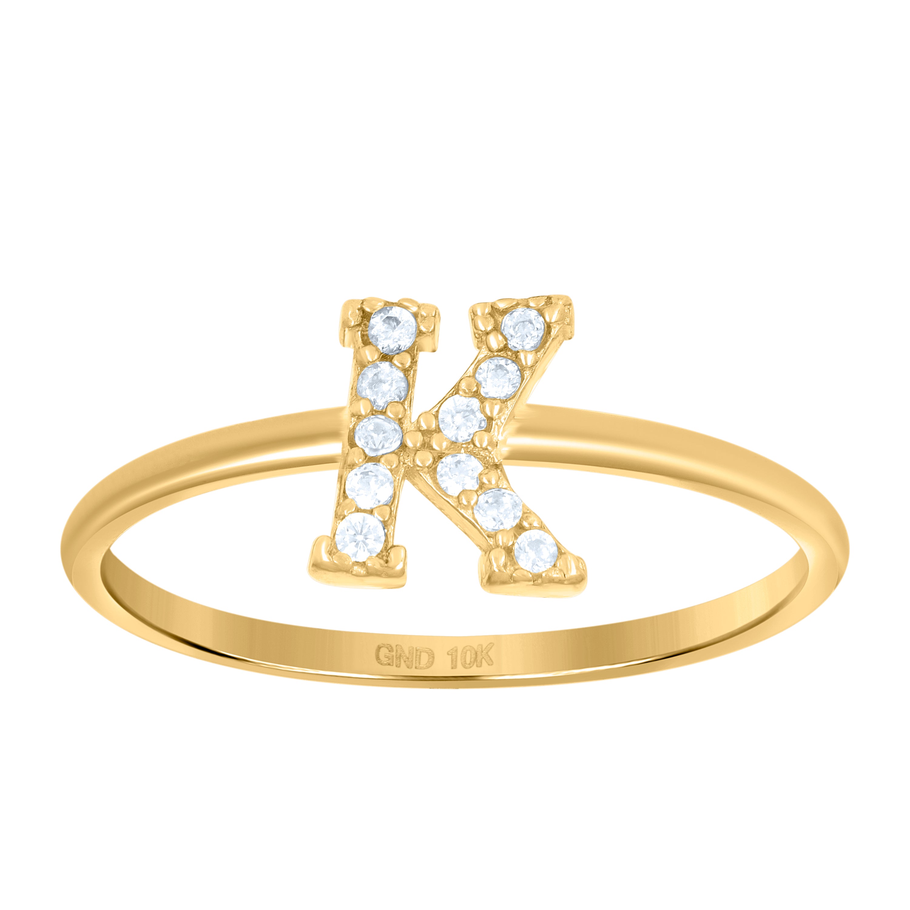 10kt Yellow Gold Womens Cubic Zirconia Initial Alphabet K Ring