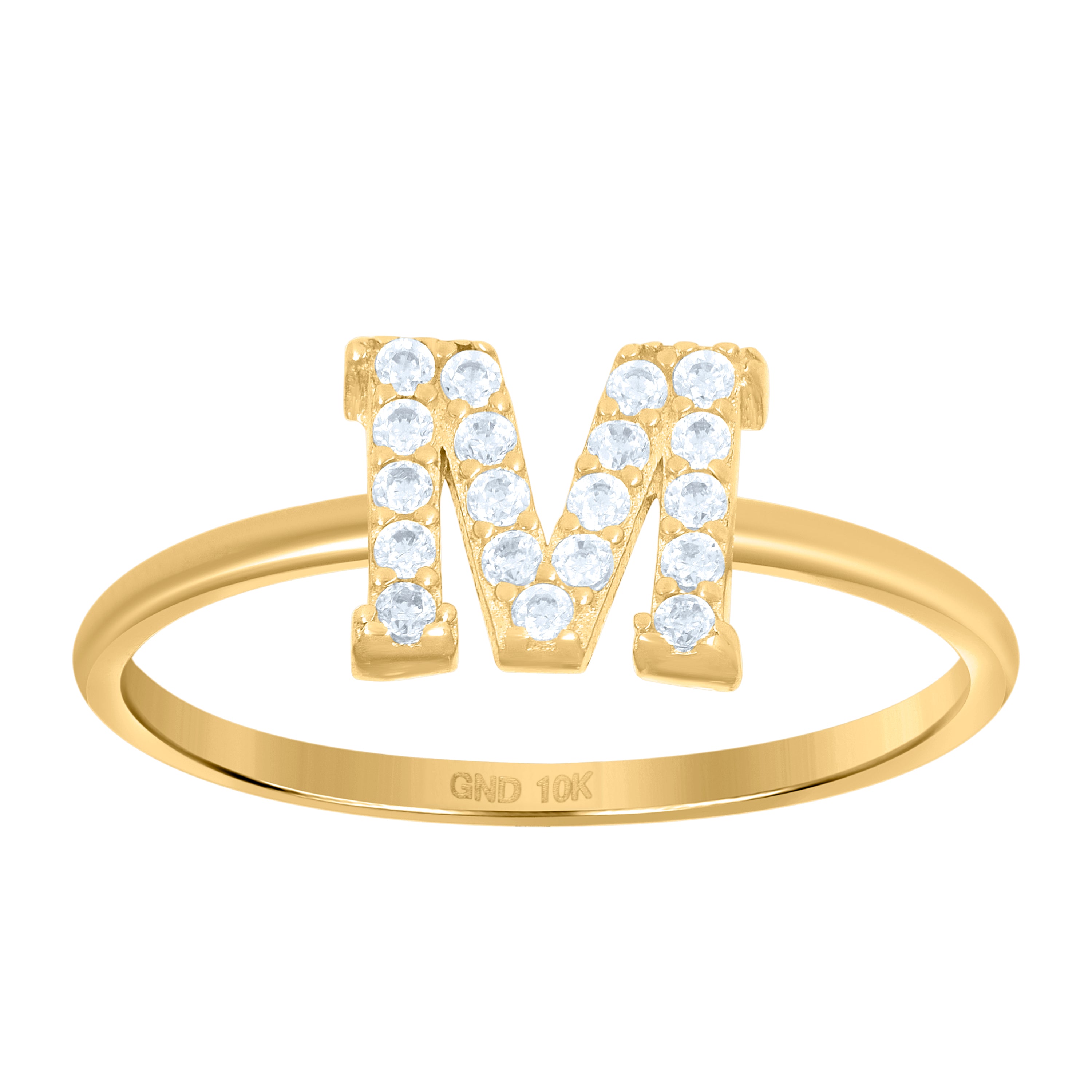 10kt Yellow Gold Womens Cubic Zirconia Initial Alphabet M Ring