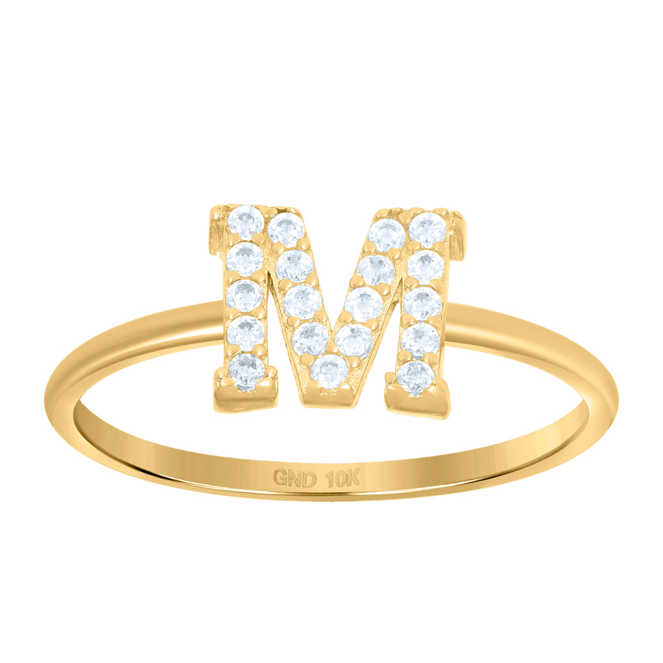 10kt Yellow Gold Womens Cubic Zirconia Initial Alphabet M Ring