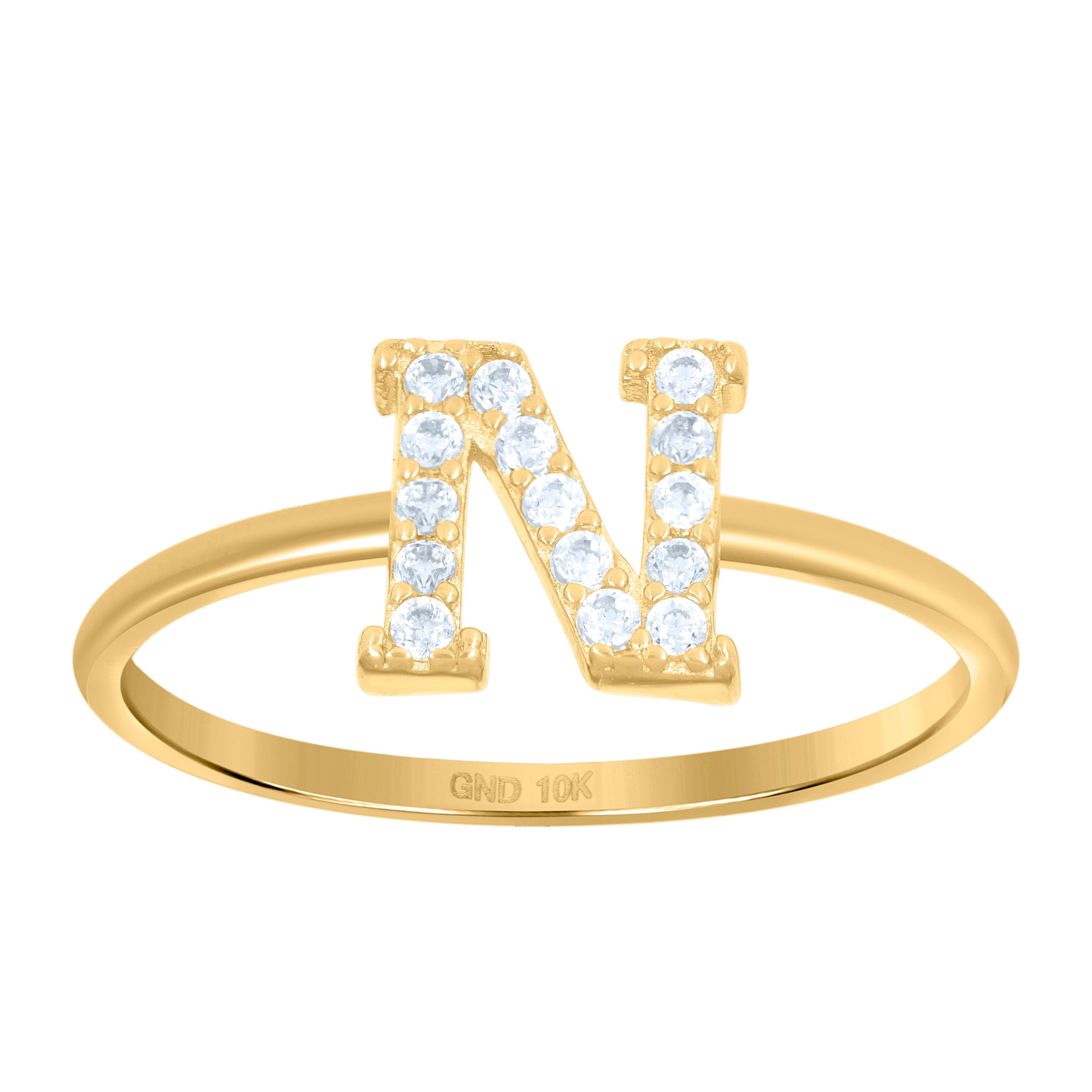 10kt Yellow Gold Womens Cubic Zirconia Initial Alphabet N Ring