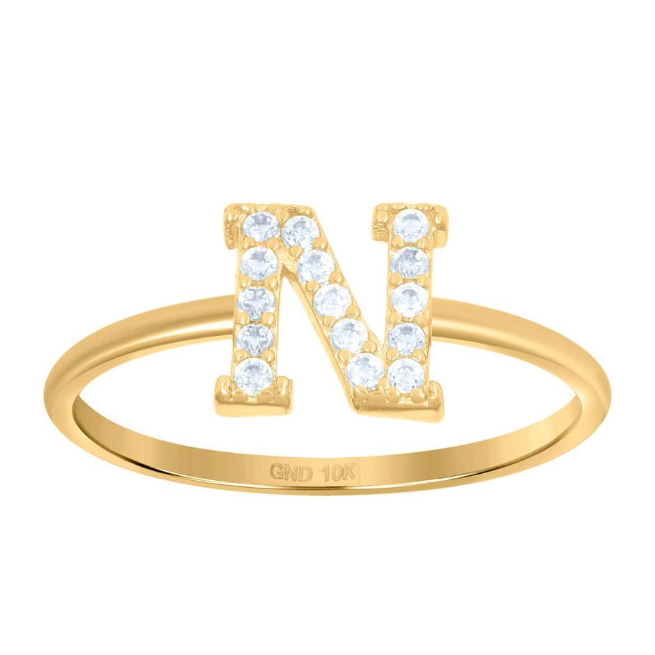 10kt Yellow Gold Womens Cubic Zirconia Initial Alphabet N Ring