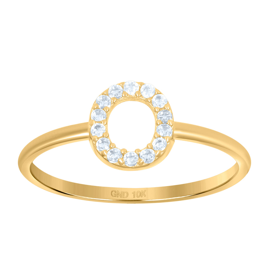 10kt Yellow Gold Womens Cubic Zirconia Initial Alphabet O Ring