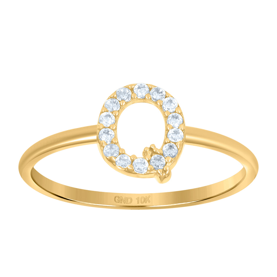10kt Yellow Gold Womens Cubic Zirconia Initial Alphabet Q Ring
