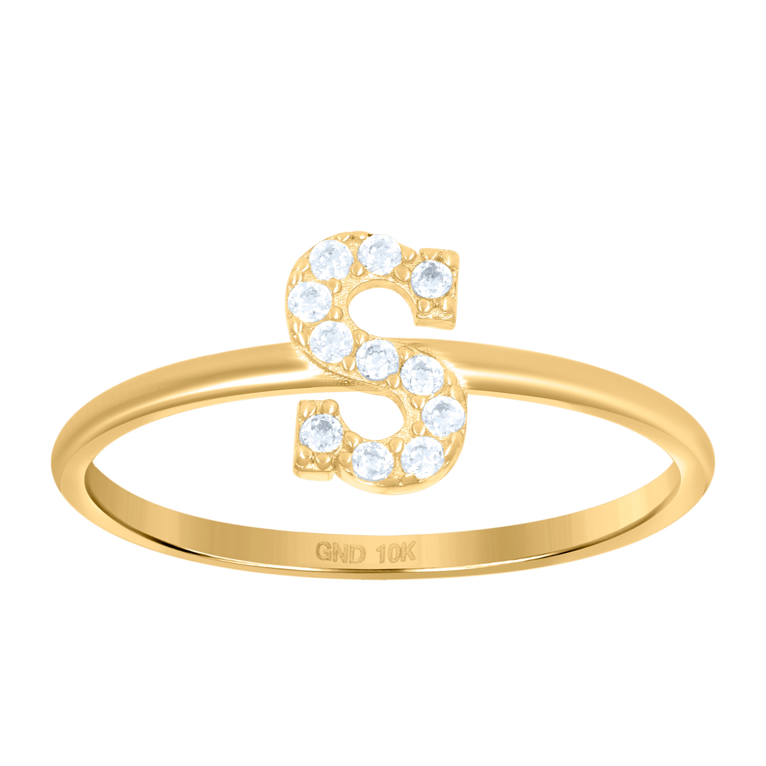 10kt Yellow Gold Womens Cubic Zirconia Initial Alphabet S Ring