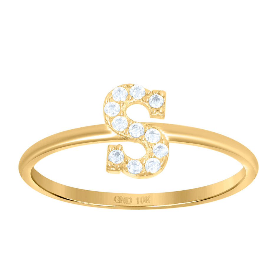 10kt Yellow Gold Womens Cubic Zirconia Initial Alphabet S Ring