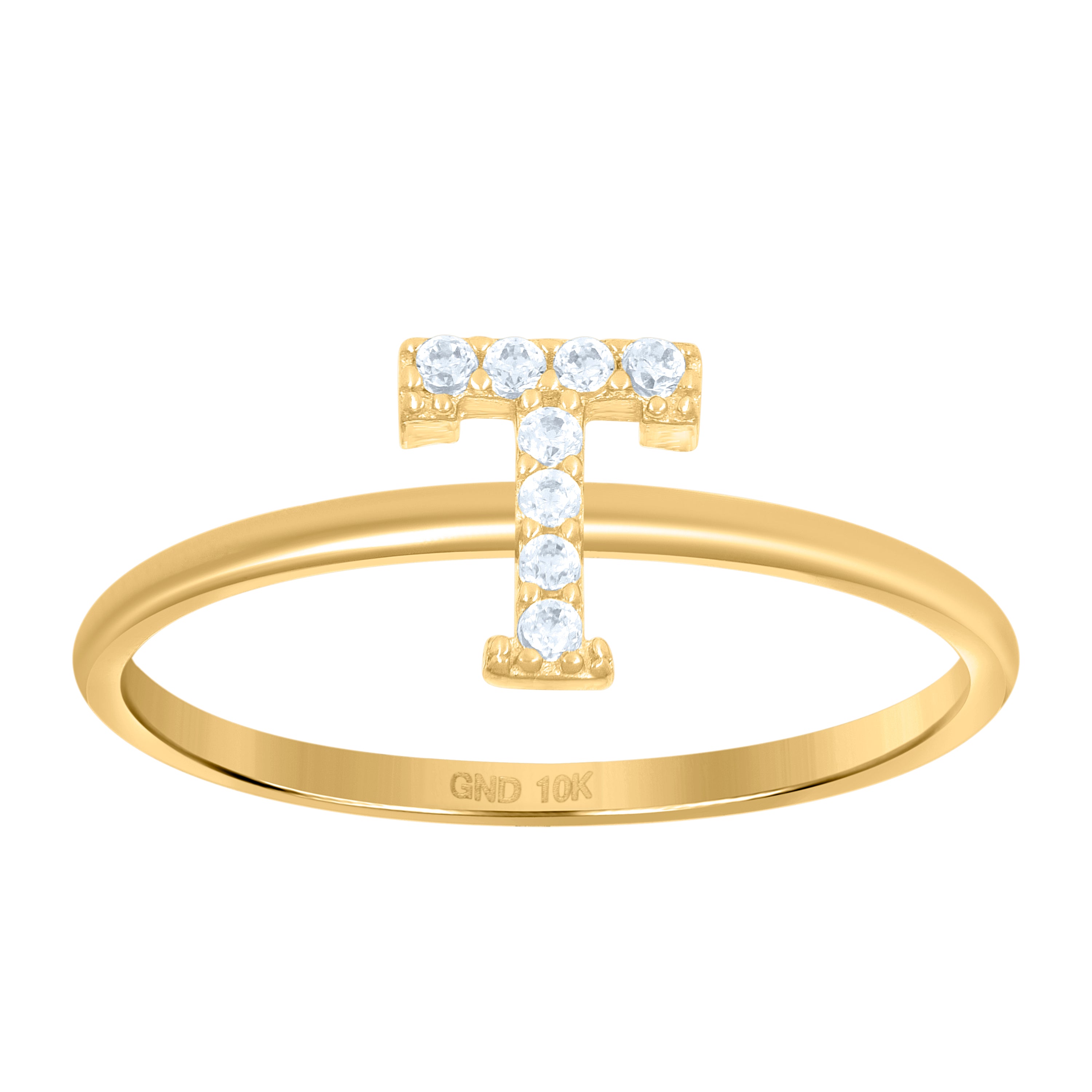 10kt Yellow Gold Womens Cubic Zirconia Initial Alphabet T Ring
