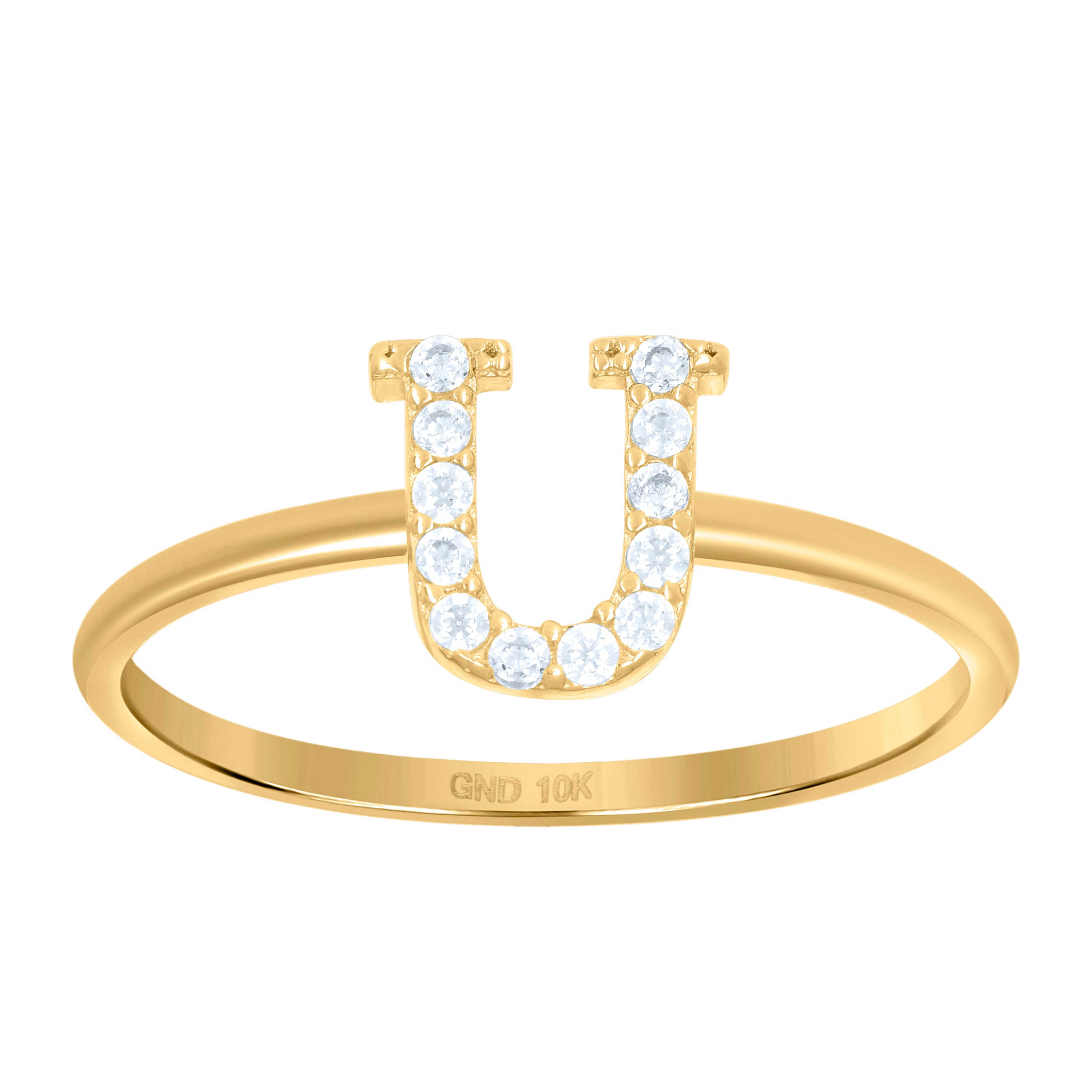 10kt Yellow Gold Womens Cubic Zirconia Initial Alphabet U Ring