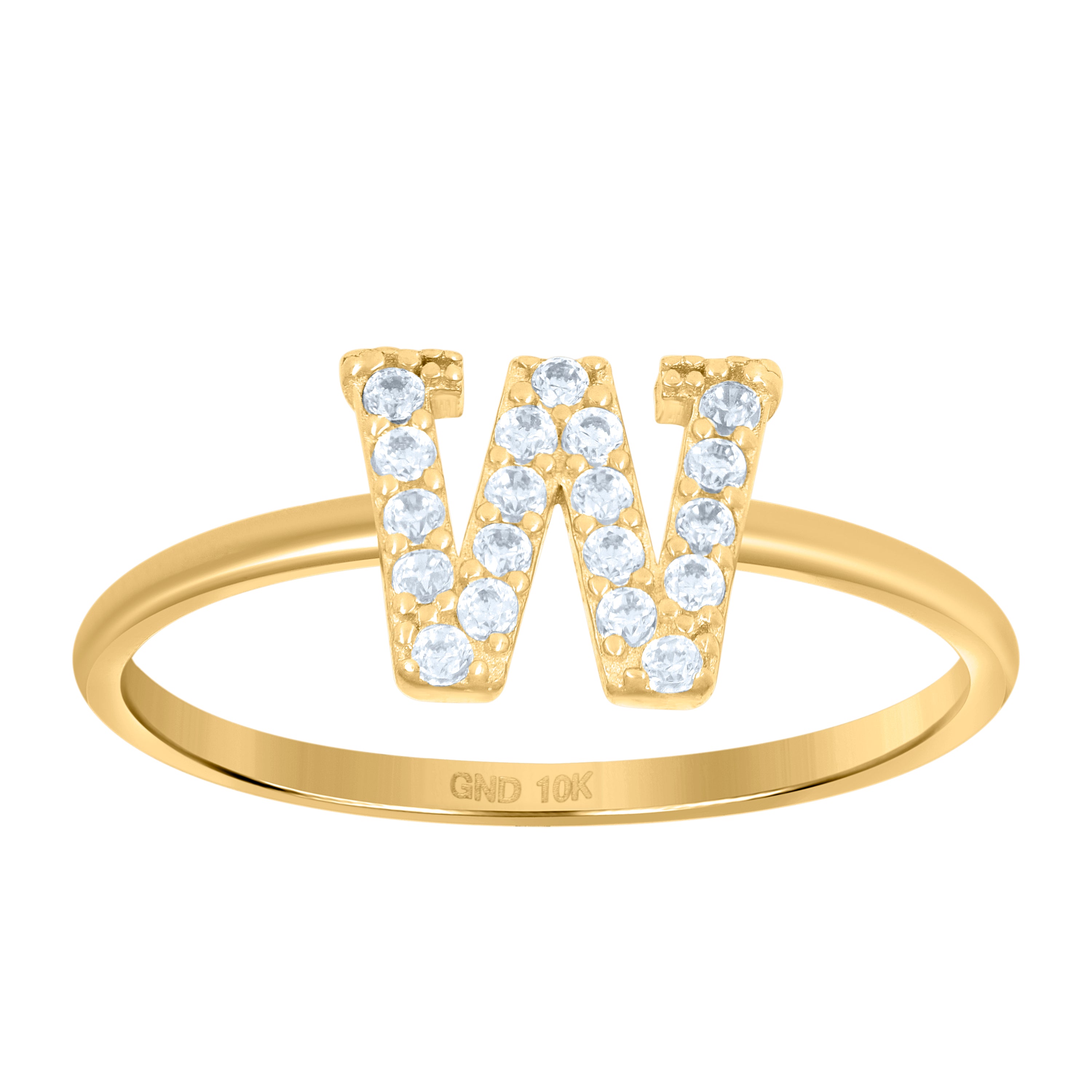 10kt Yellow Gold Womens Cubic Zirconia Initial Alphabet W Ring