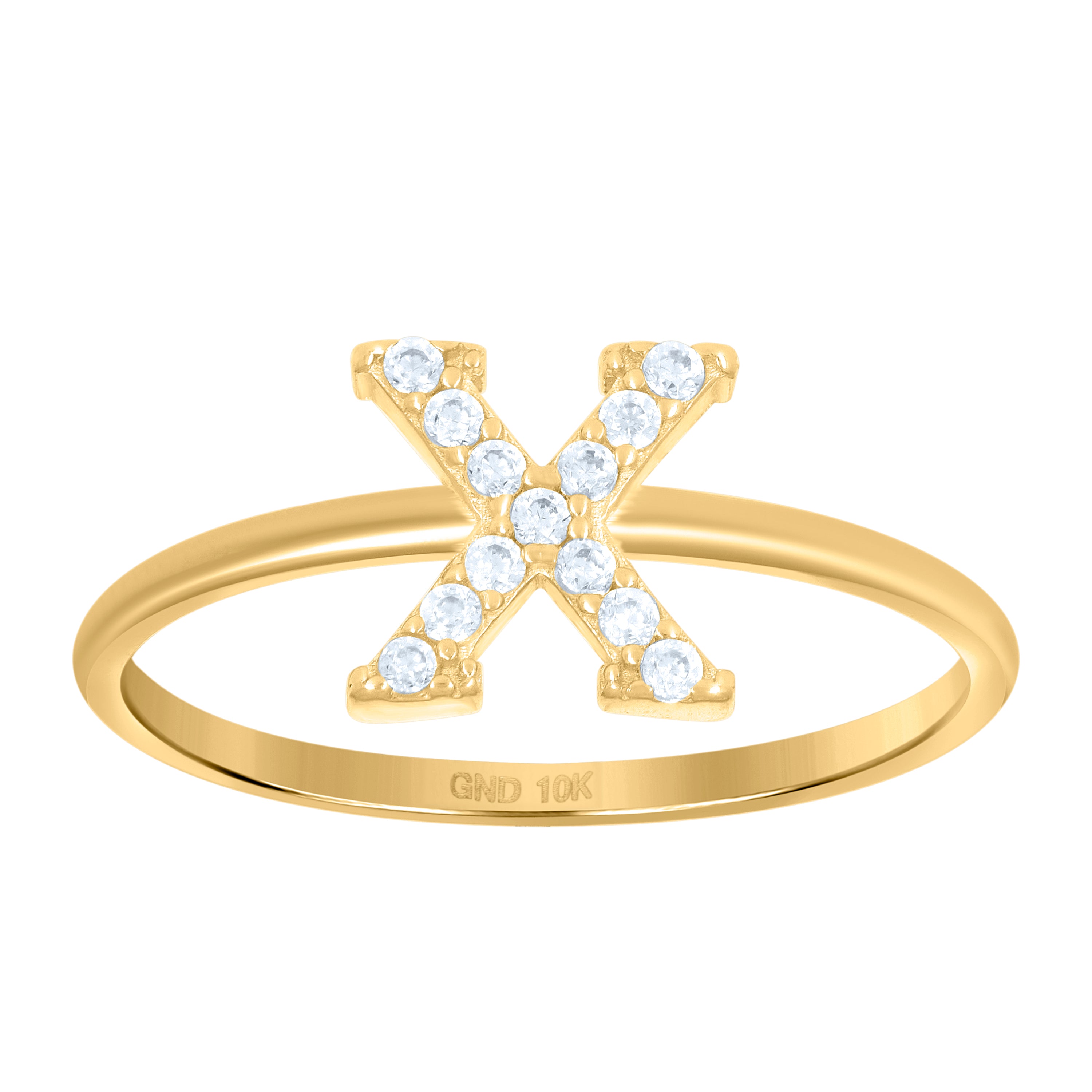 10kt Yellow Gold Womens Cubic Zirconia Initial Alphabet X Ring