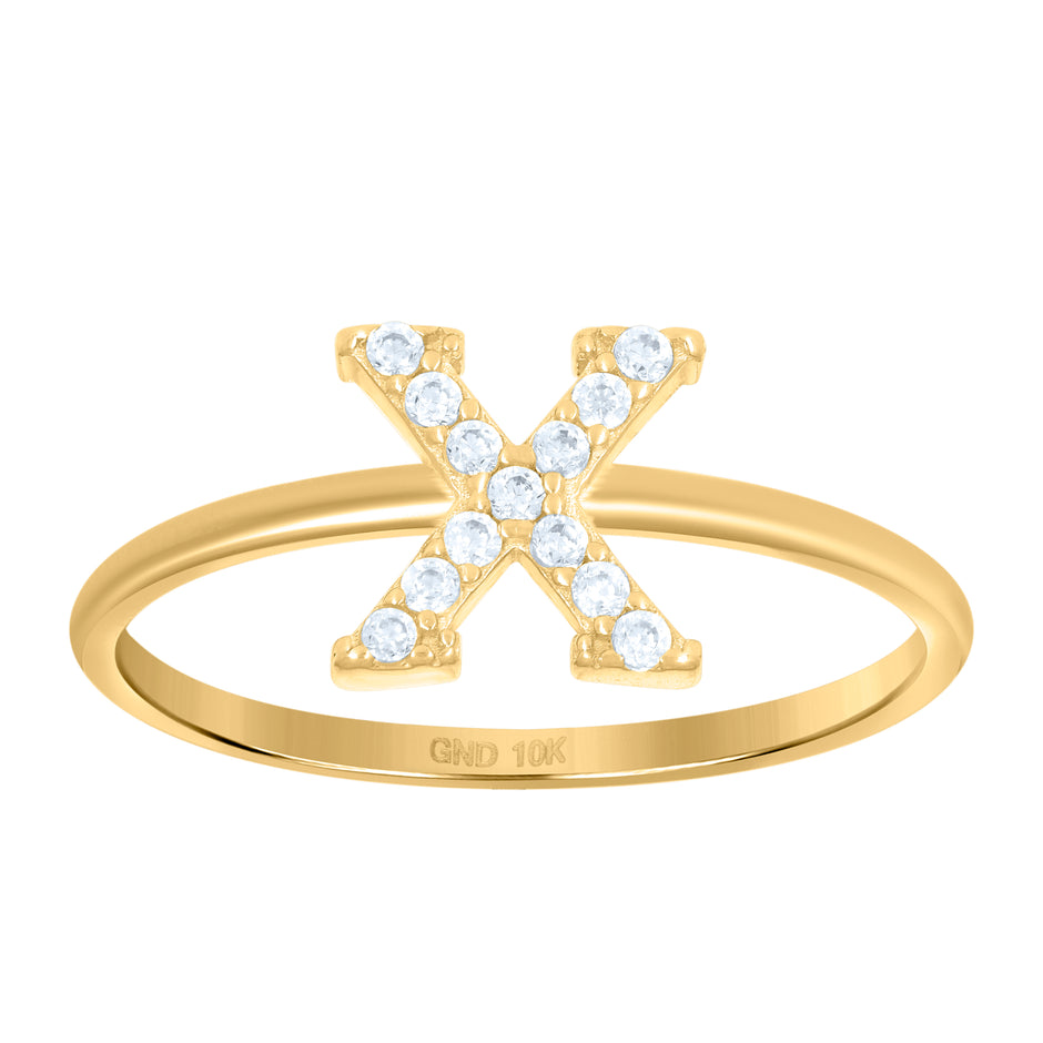 10kt Yellow Gold Womens Cubic Zirconia Initial Alphabet X Ring