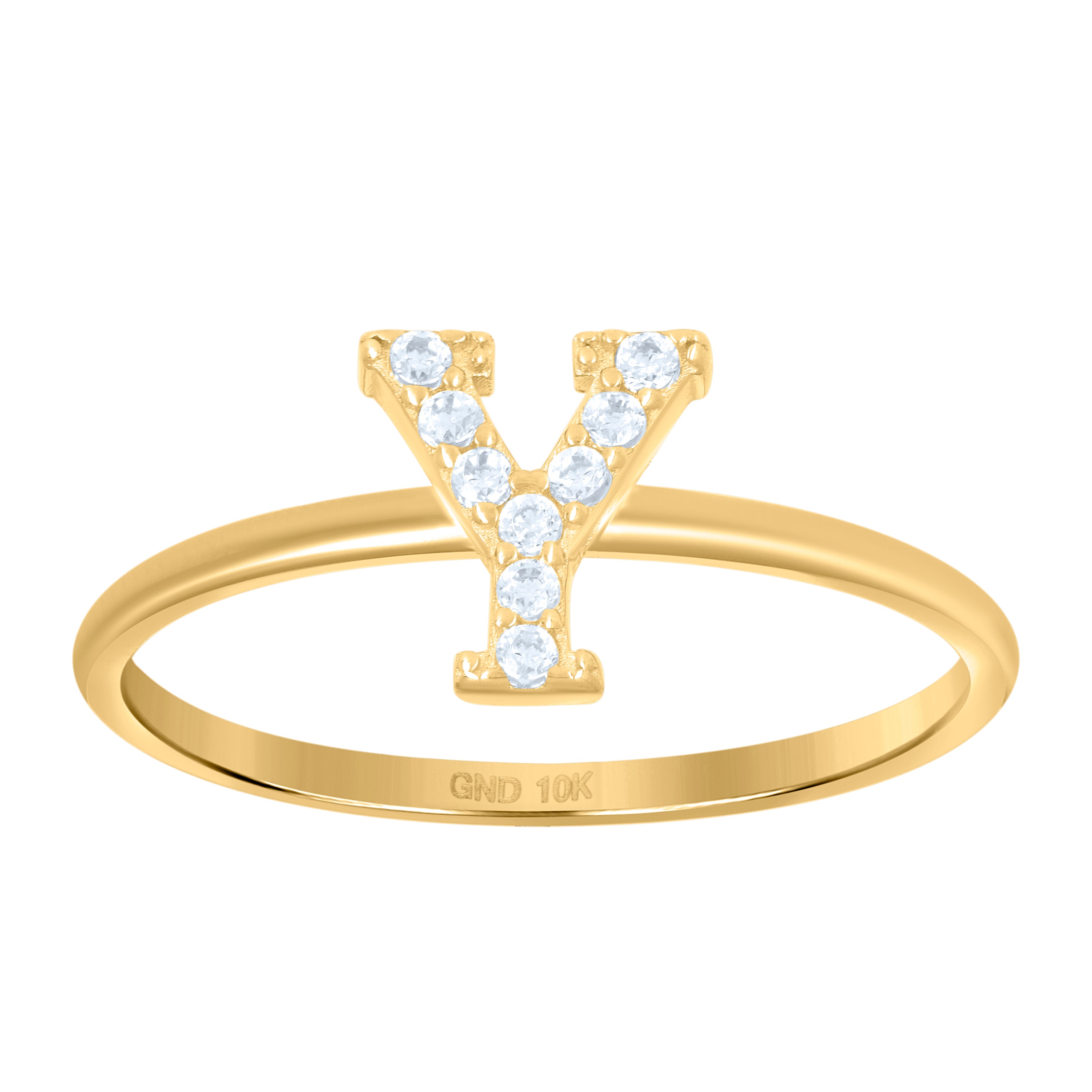 10kt Yellow Gold Womens Cubic Zirconia Initial Alphabet Y Ring