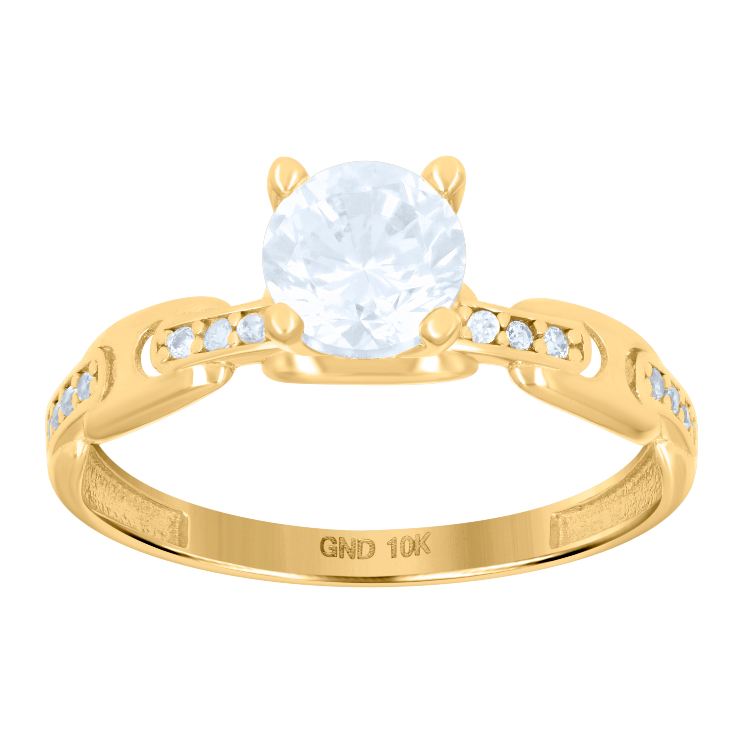 10kt Yellow Gold Womens Cubic-Zirconia Bridal Engagement Ring