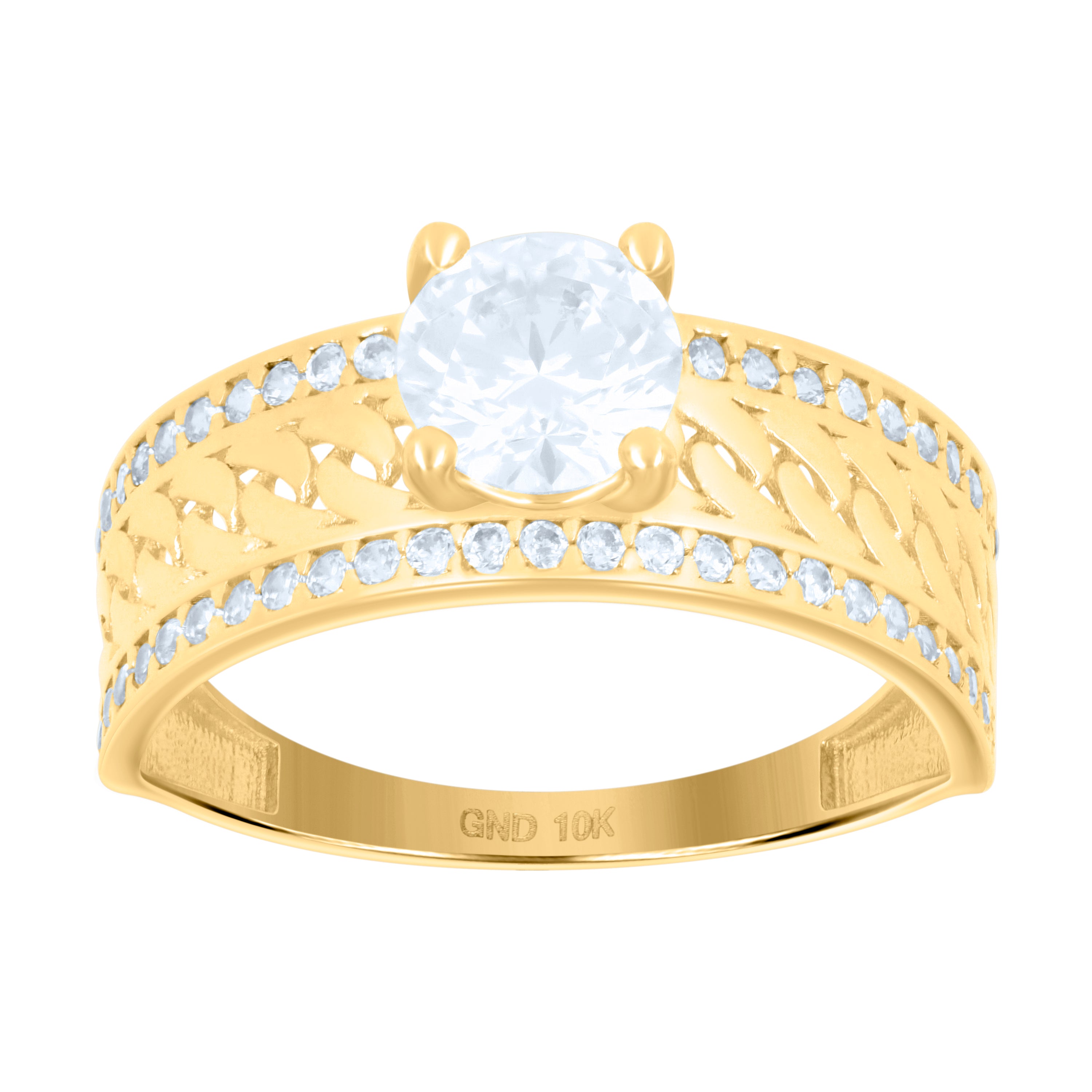 10kt Yellow Gold Womens Cubic-Zirconia Bridal Engagement Ring