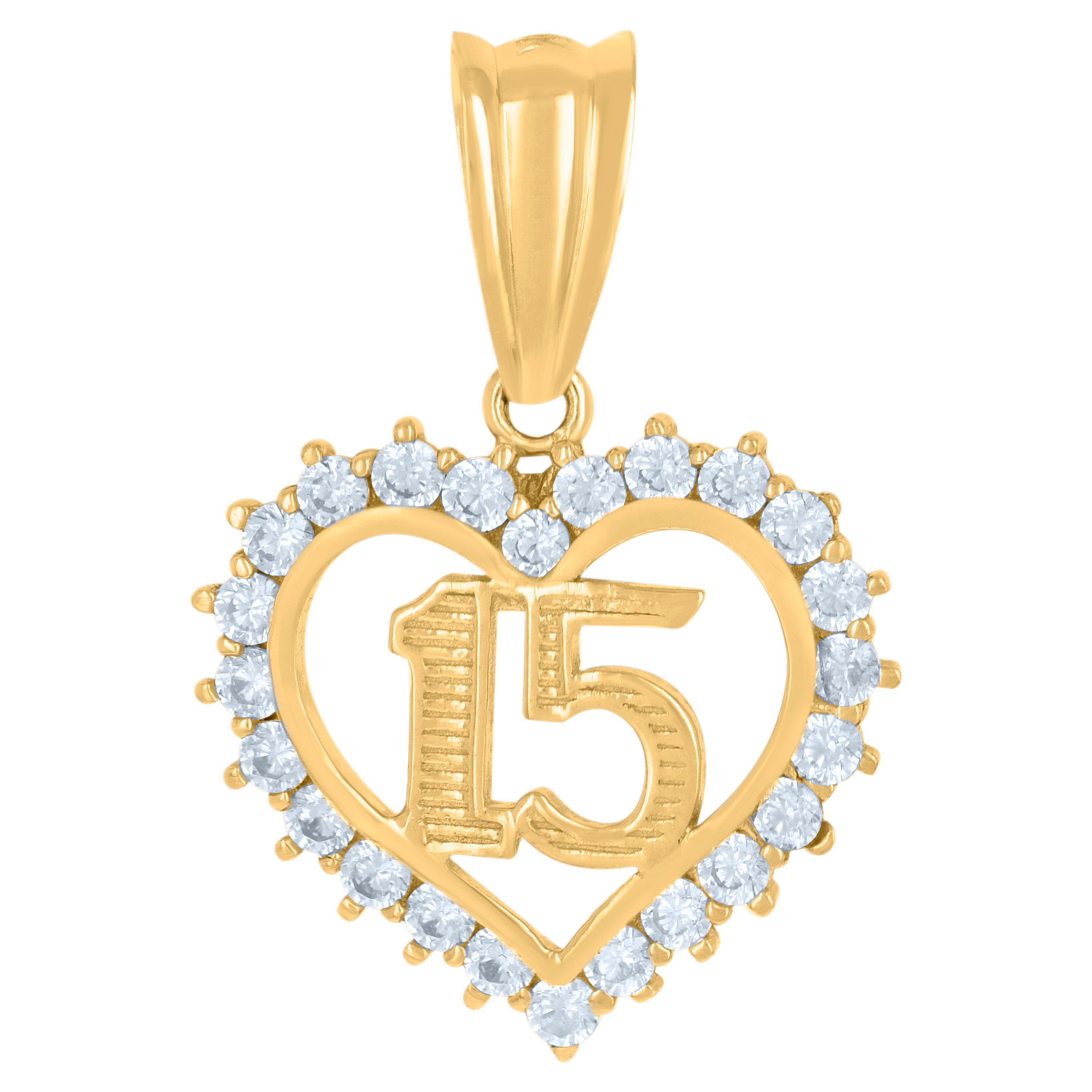 10kt Yellow Gold Womens Cubic-Zirconia Anos 15 Heart Quinceanera Charm Pendant