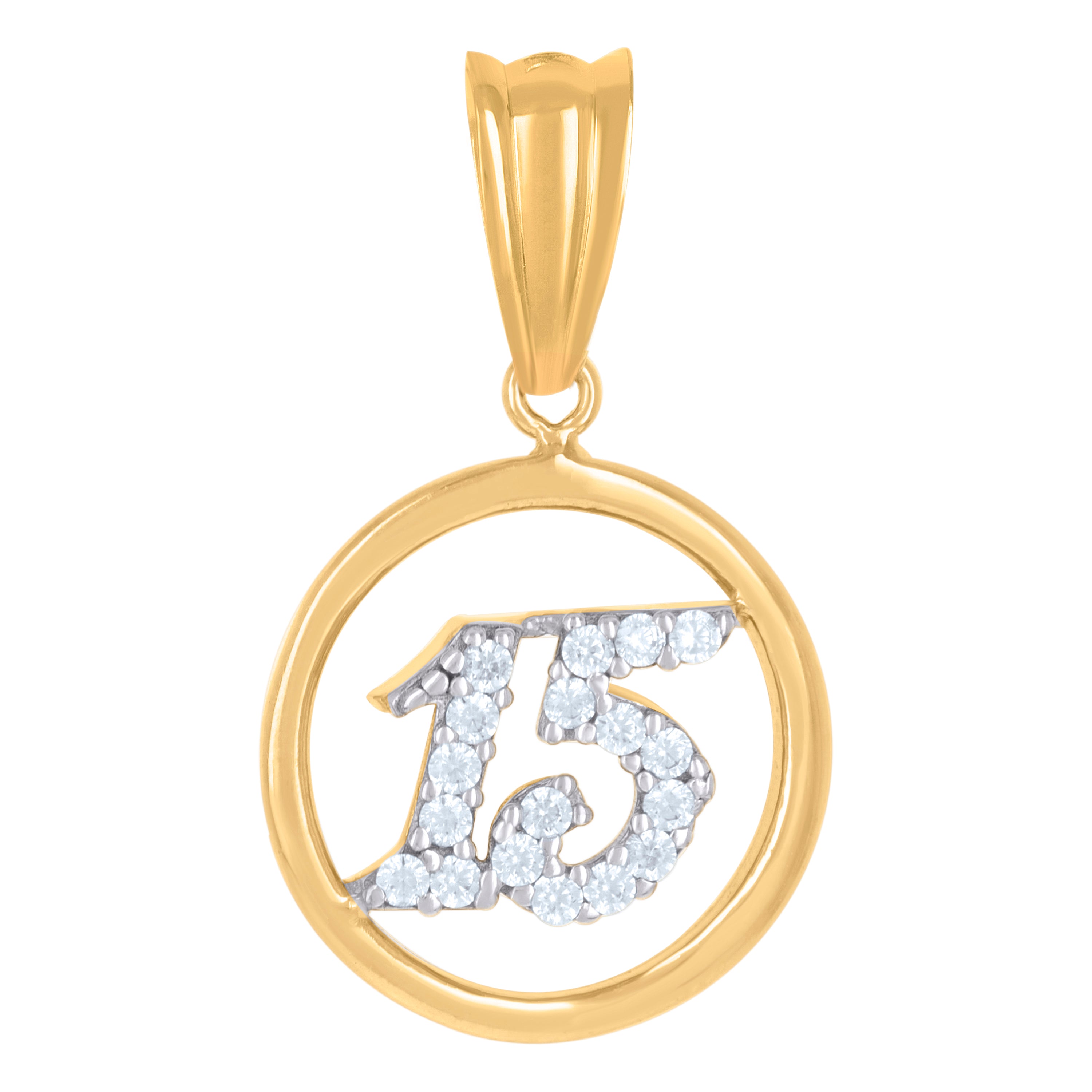 10kt Two-tone Gold Womens Cubic-Zirconia Anos 15 Quinceanera Charm Pendant