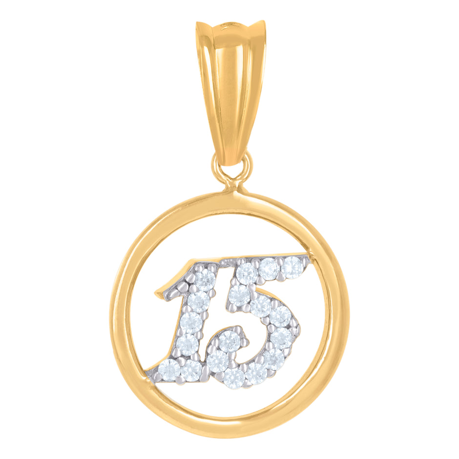 10kt Two-tone Gold Womens Cubic-Zirconia Anos 15 Quinceanera Charm Pendant