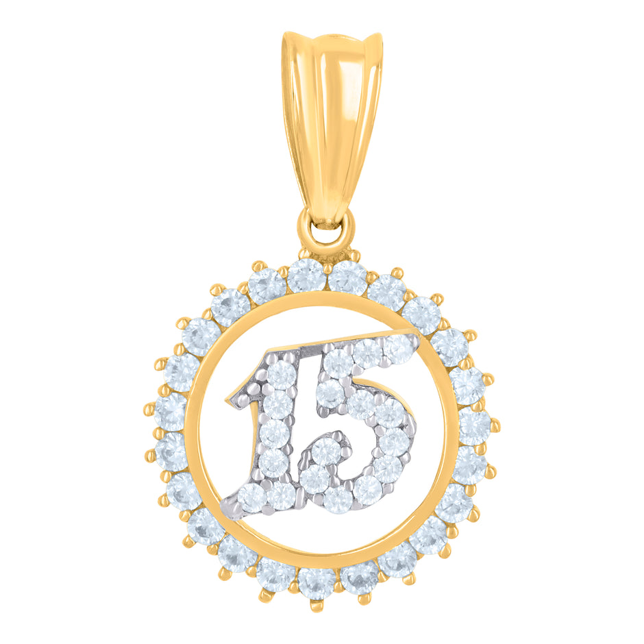 10kt Two-tone Gold Womens Cubic-Zirconia Anos 15 Quinceanera Charm Pendant