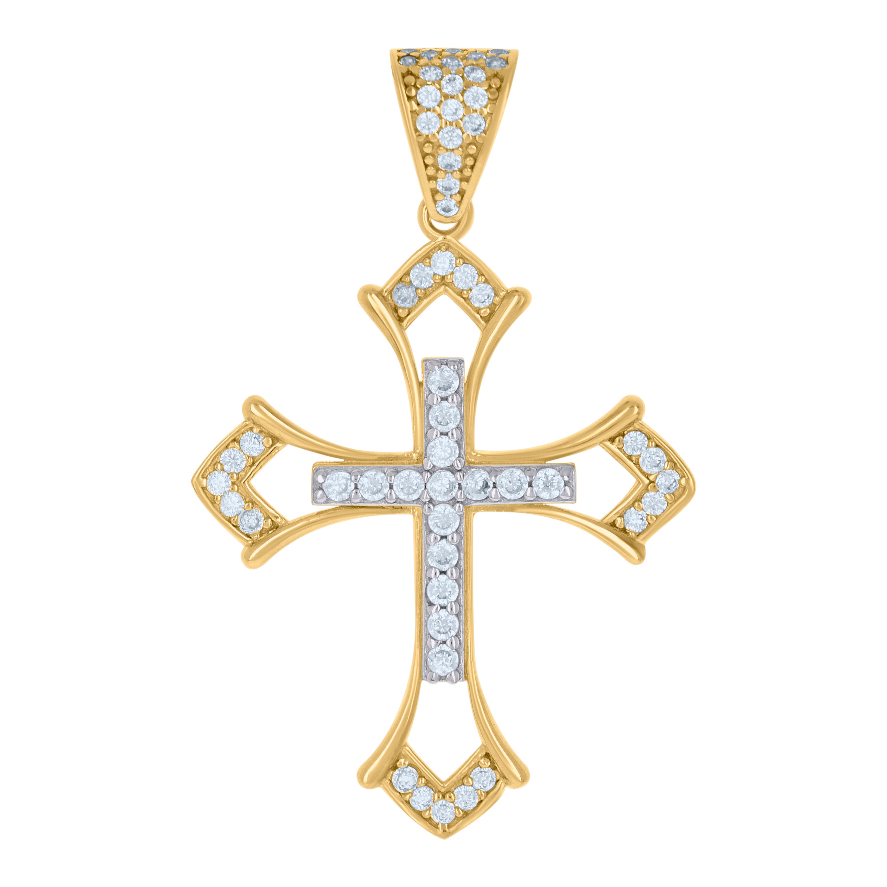 10kt Two-tone Gold Mens Cubic-Zirconia Cross Religious Charm Pendant