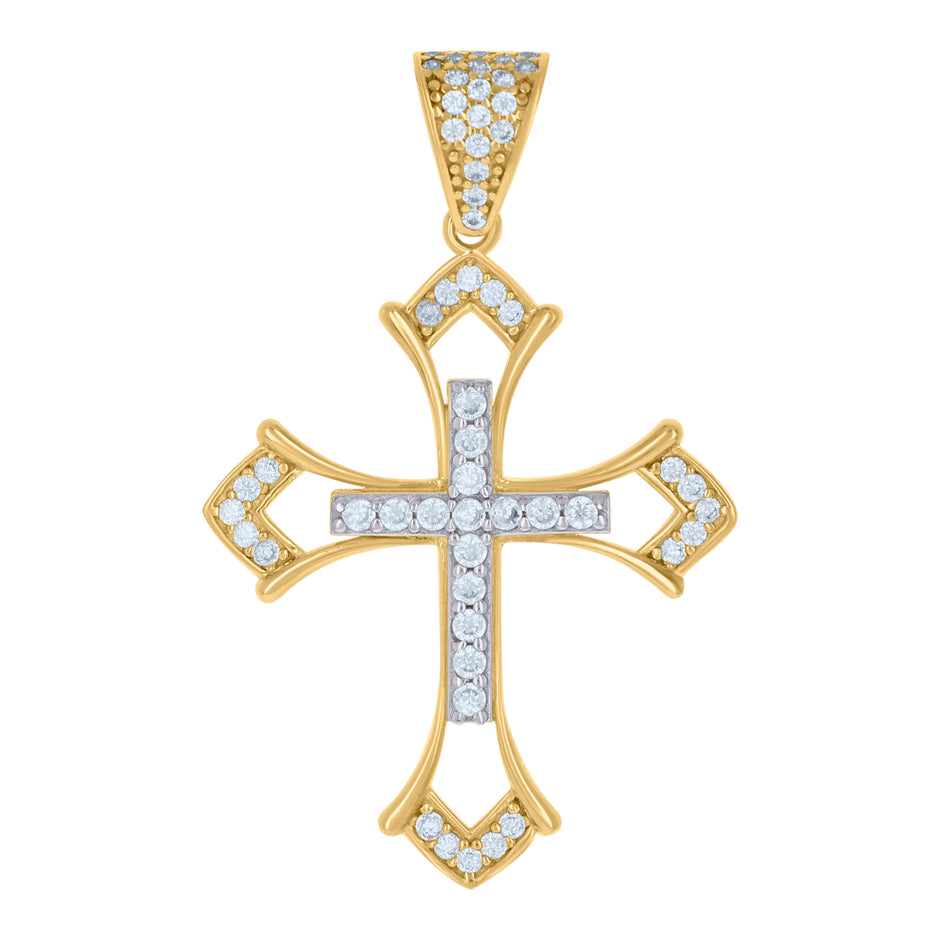 10kt Two-tone Gold Mens Cubic-Zirconia Cross Religious Charm Pendant